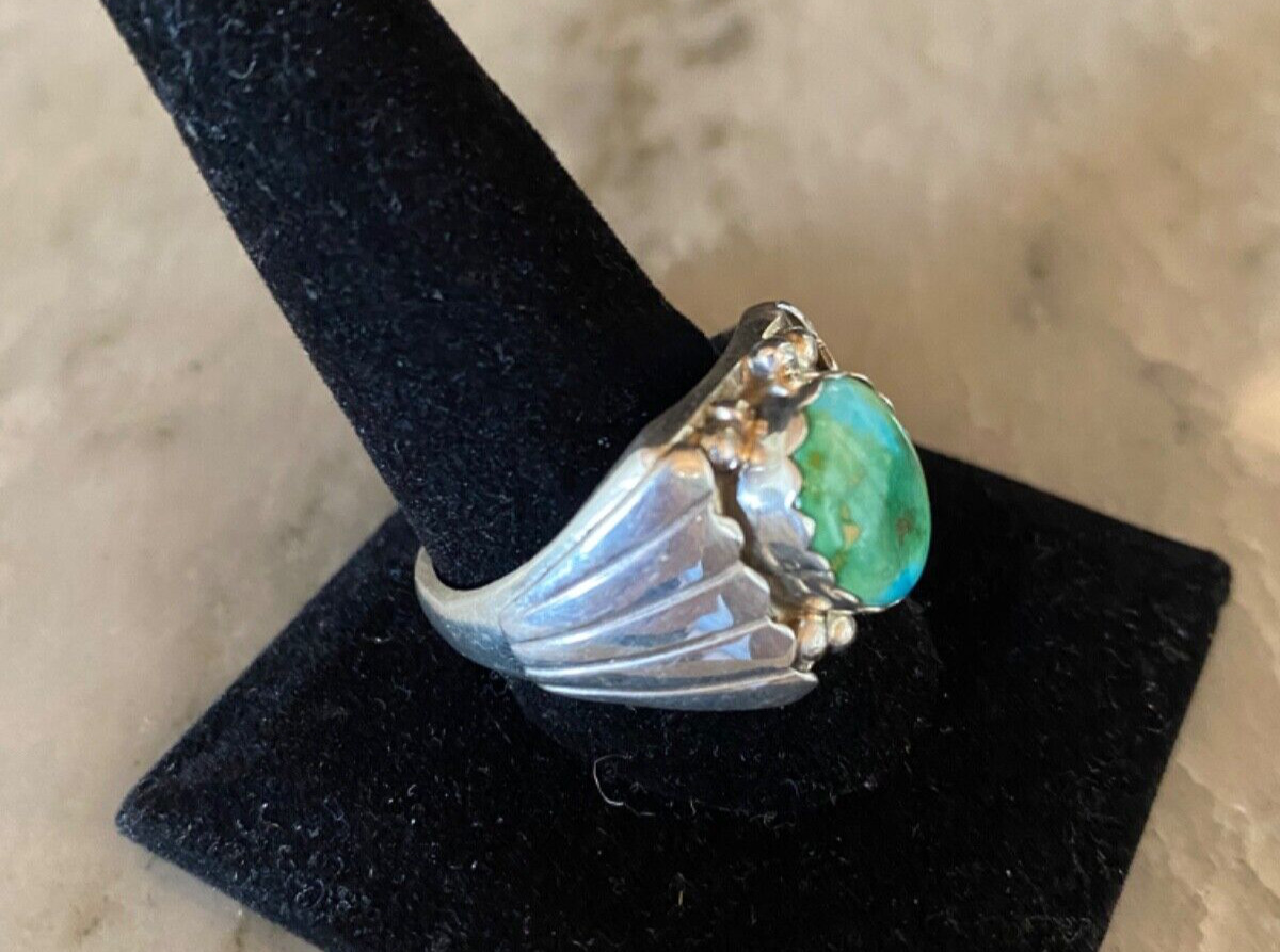 Navajo Native American Sterling Sonoran Gold Turquoise Ring-Signed