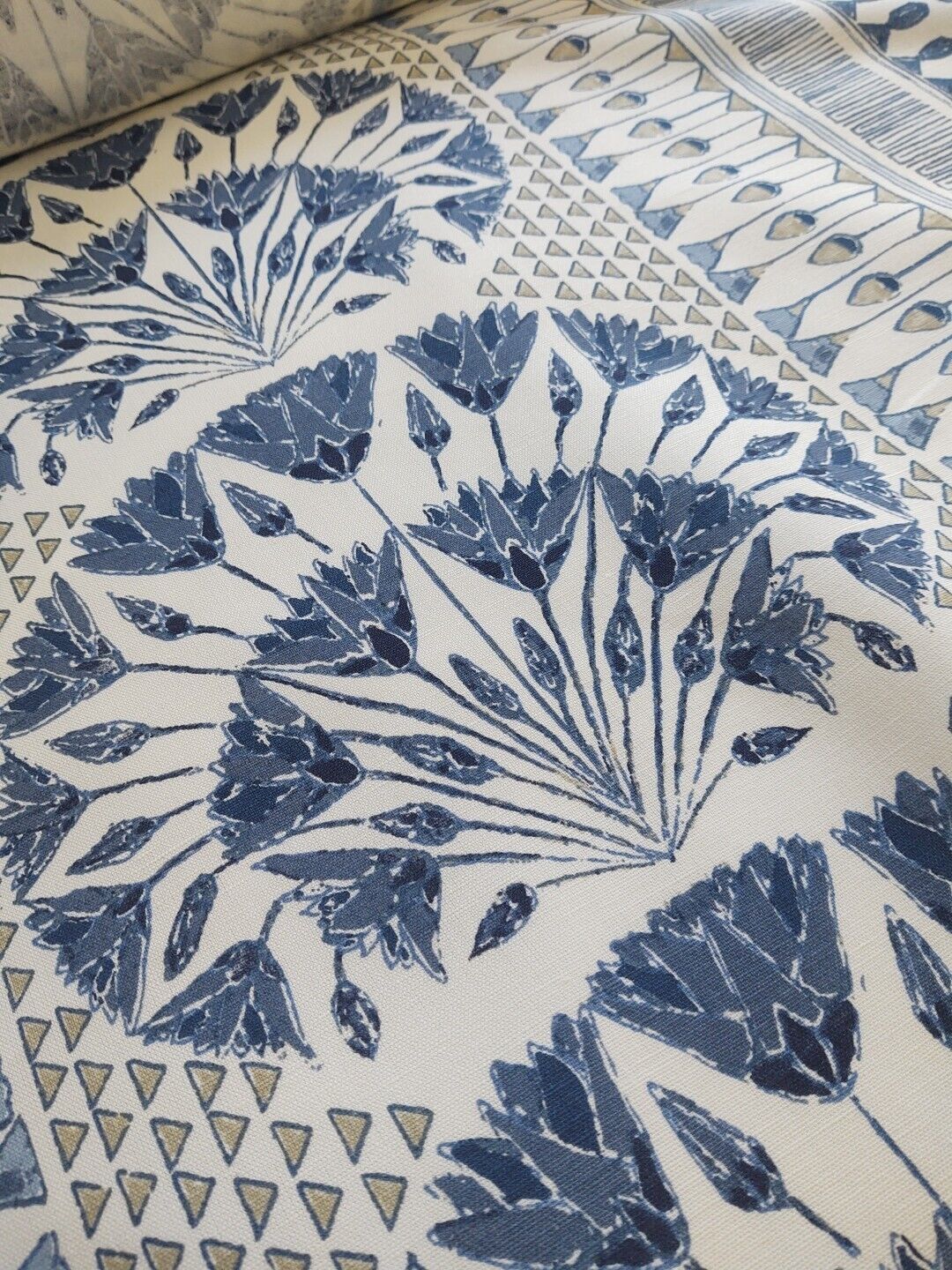 Thibaut Anna French “Cairo” Blue White Fabric Piece Buy by the Yard