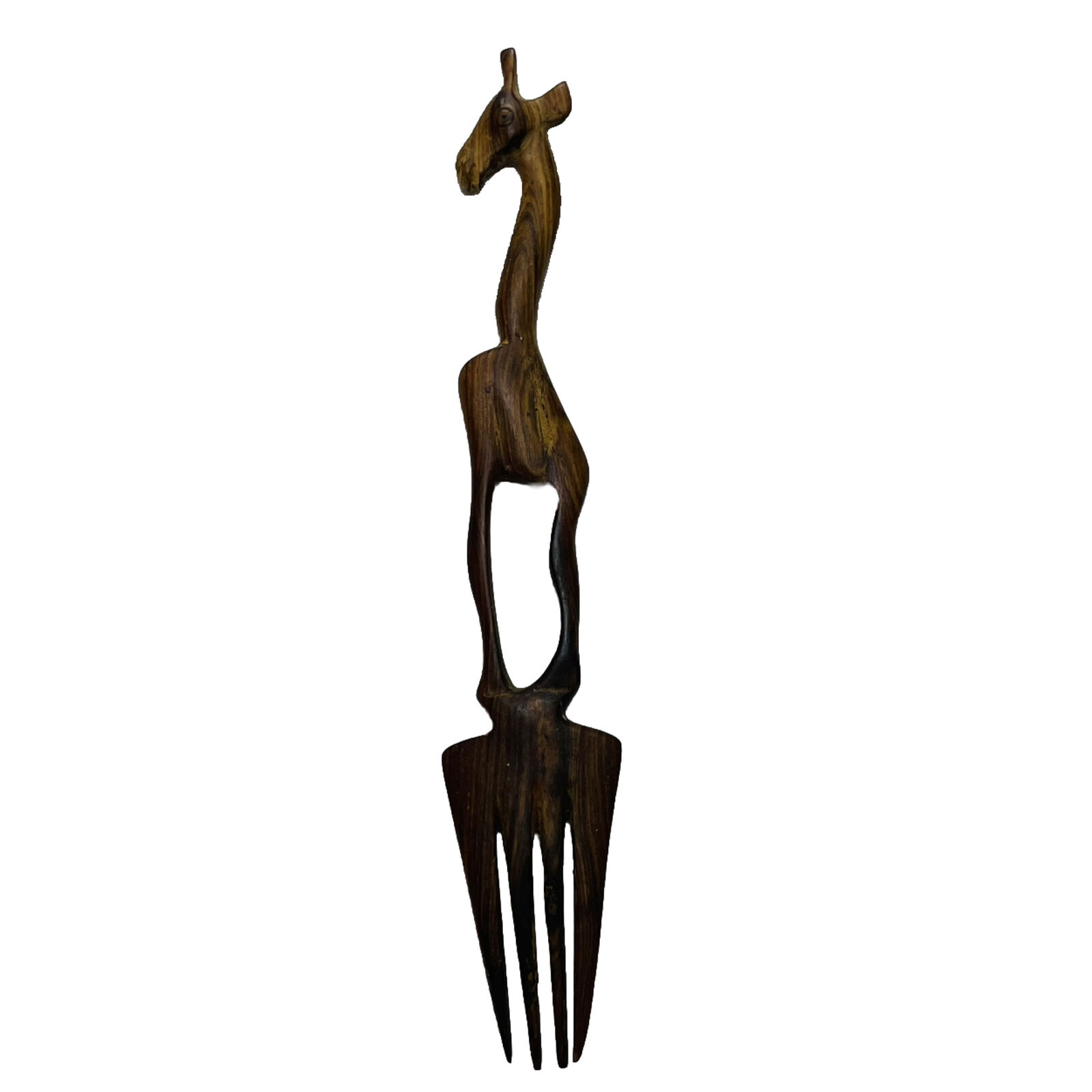 Vintage Wooden Hair Comb Giraffe Hand Carved Medium Brown Wood Ethnic Jungle
