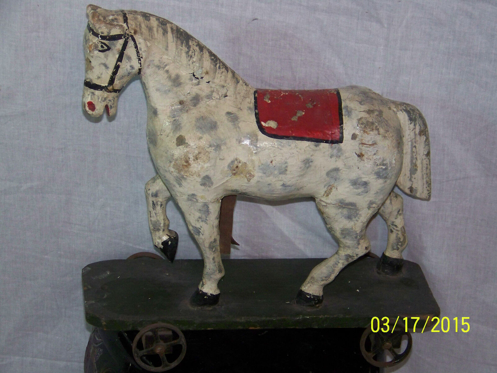 Antique American Pull Toy Horse Mid-c1800's Hand Carved Wooden