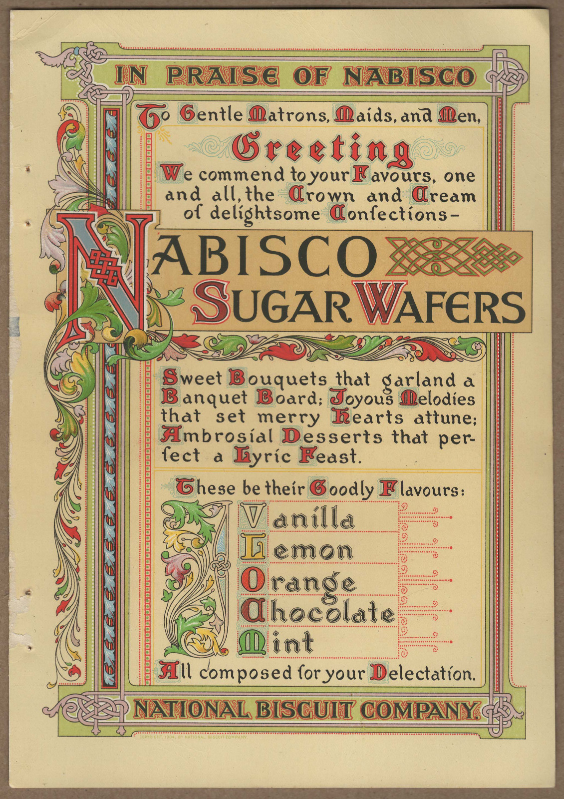 1905 Nabisco Wafers Antique Art Print Ad On Cardstock Kitchen Home Decor 2 Sided