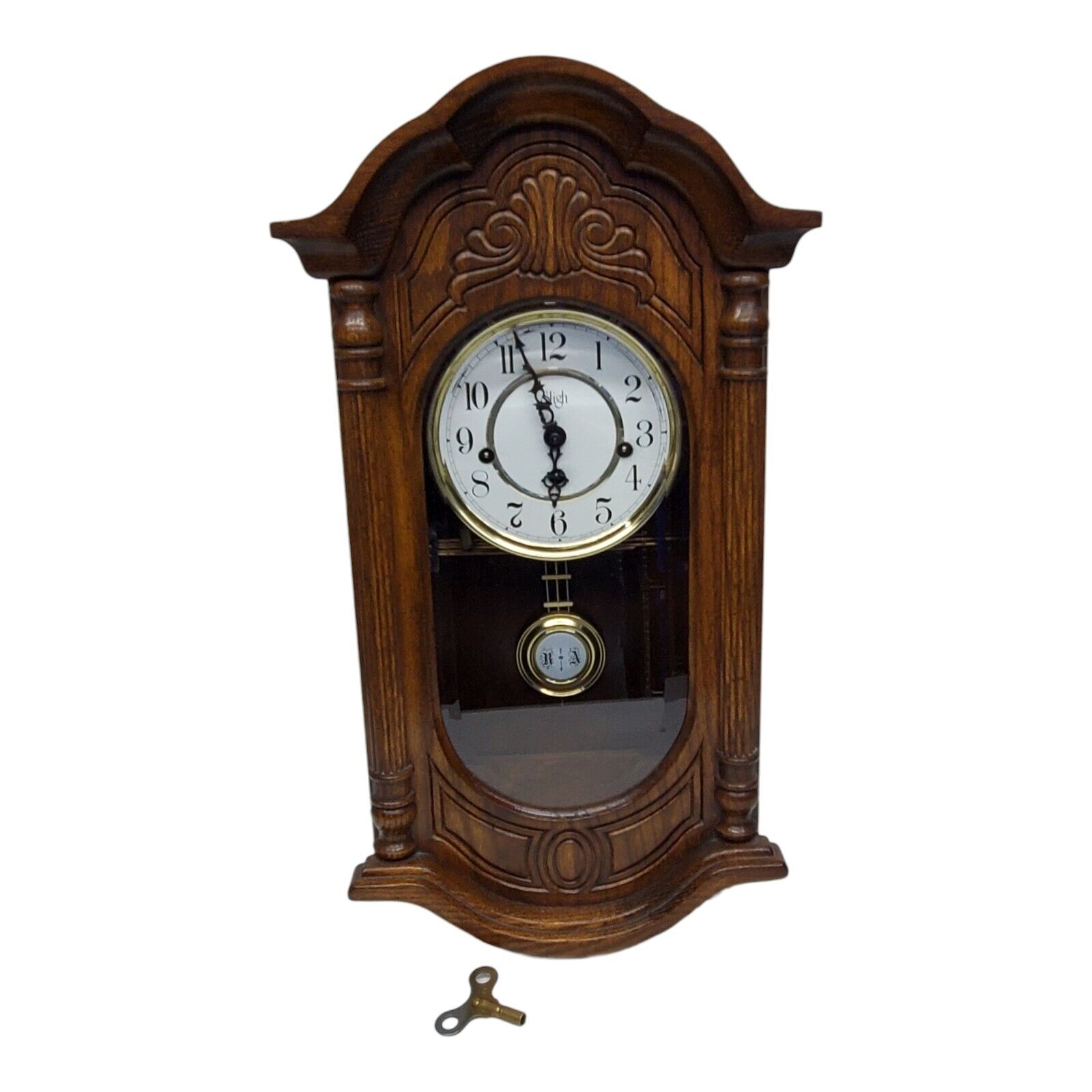 Sligh Franz Hermle Quarter Hour Chiming Wall Clock Mod 0798-1-AB Key Wound VIDEO