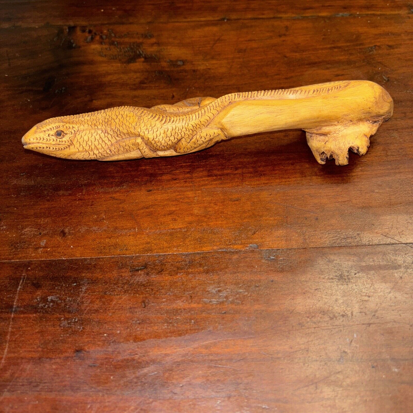 Hand Carved Wooden Lizard 9.5” Long
