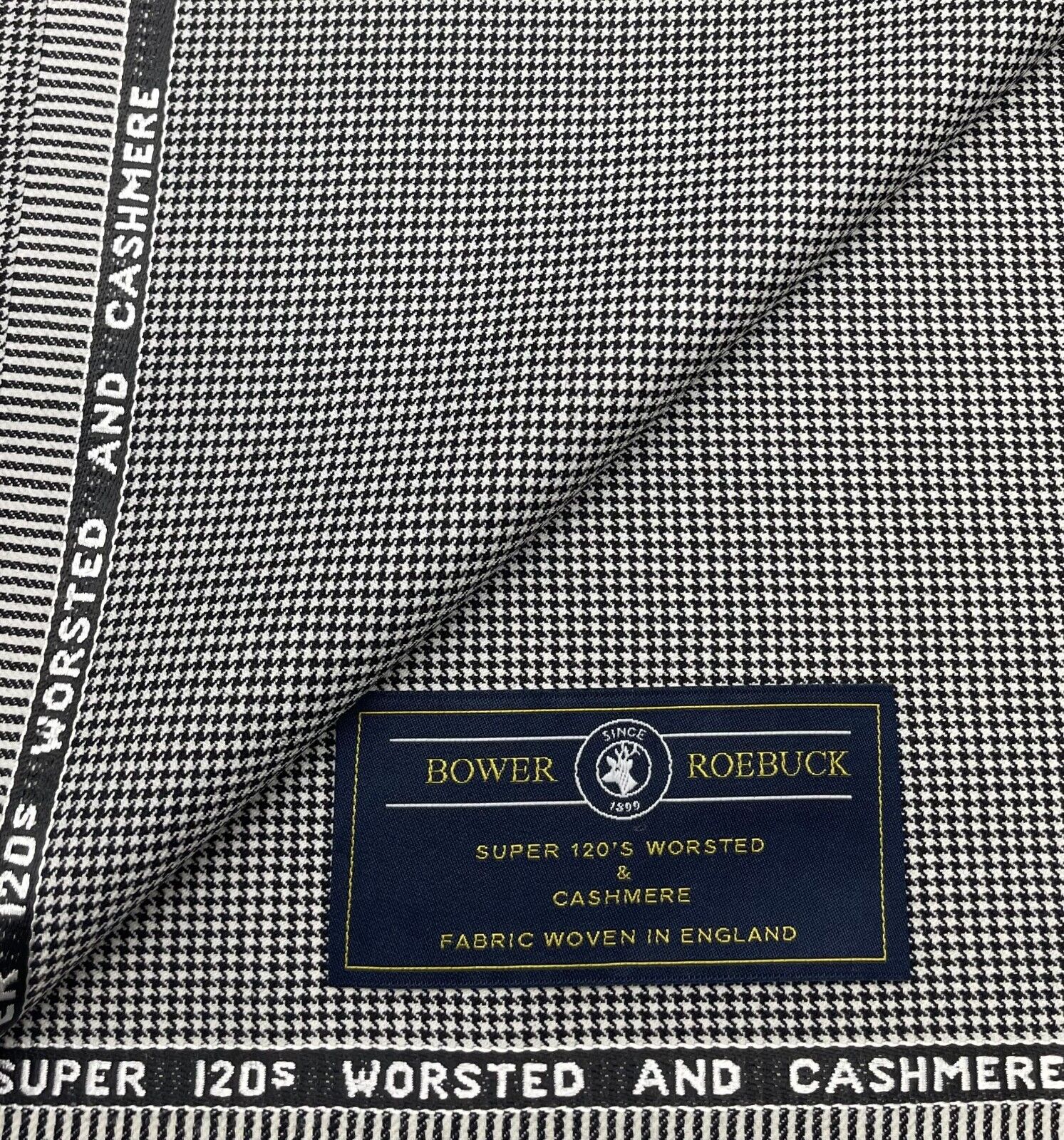 Black White Dogtooth Wool & Cashmere Fabric, Suiting Fabric, 3.80 Meters x 150cm