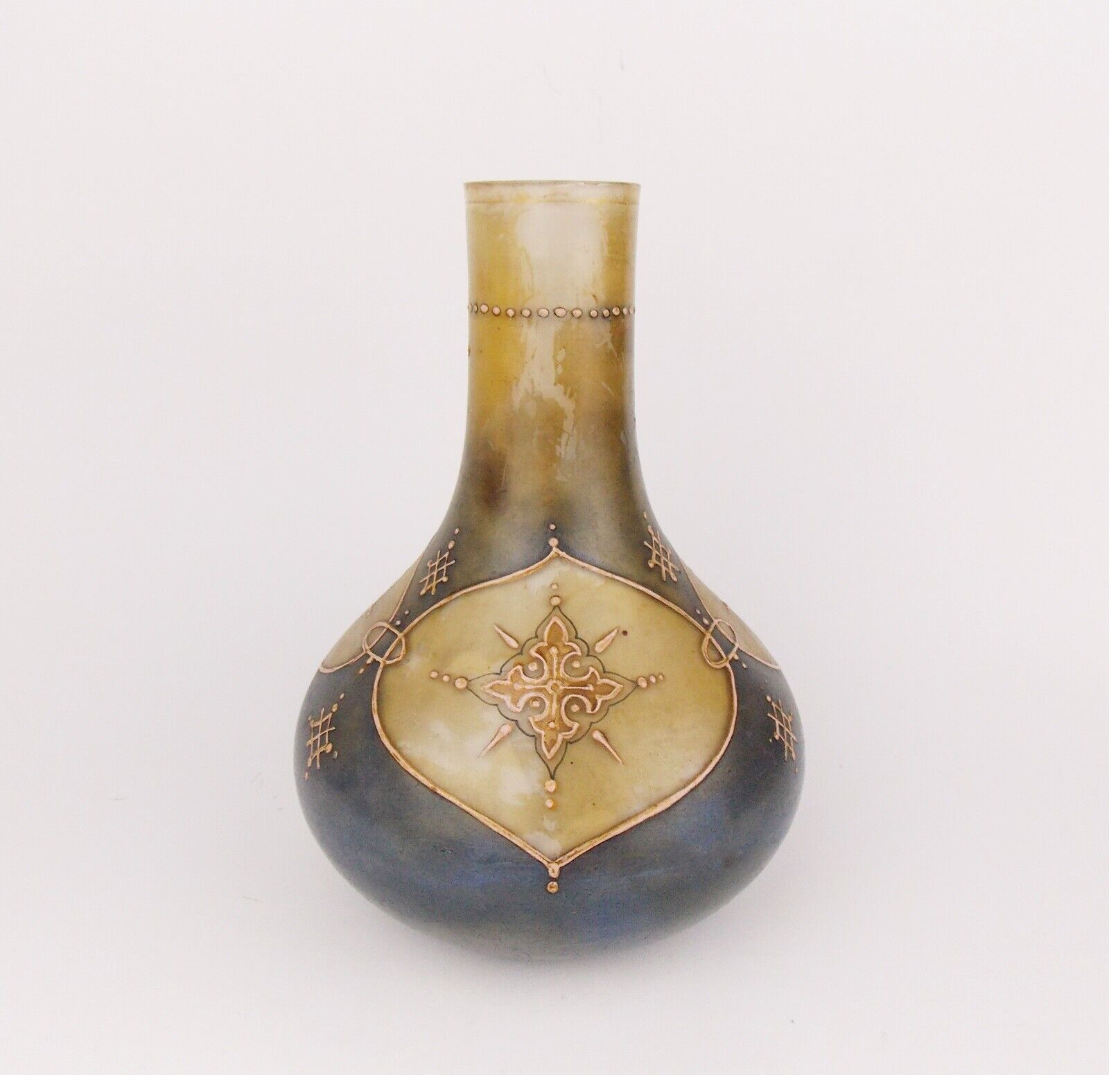 Antique 19th Century Glass Vase Enamel Paint Bohemia Harrach Heckert Cross 