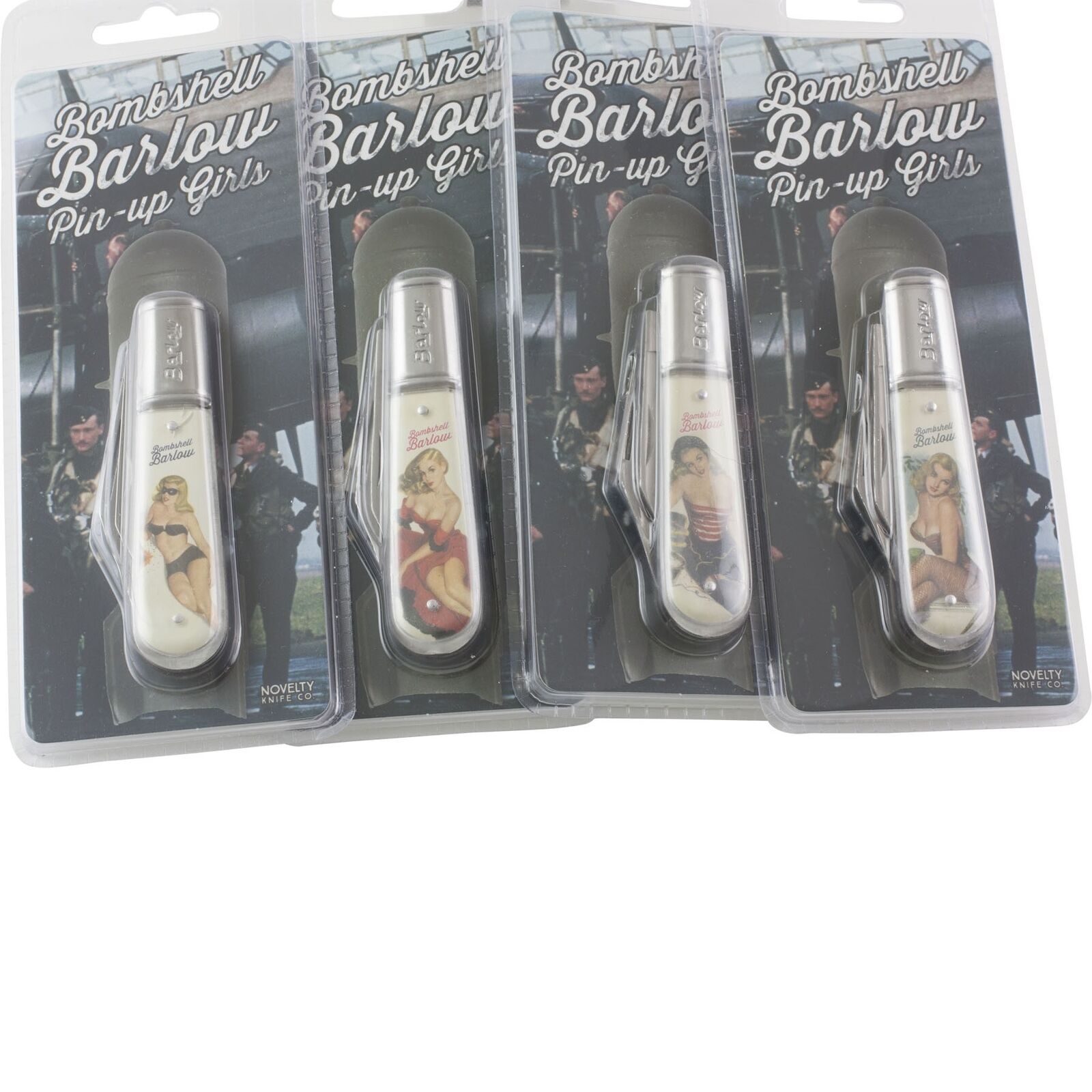Bombshell Girl Art Barlow 2 Blade Novelty Pocket Knife Set of 4 Retro Women