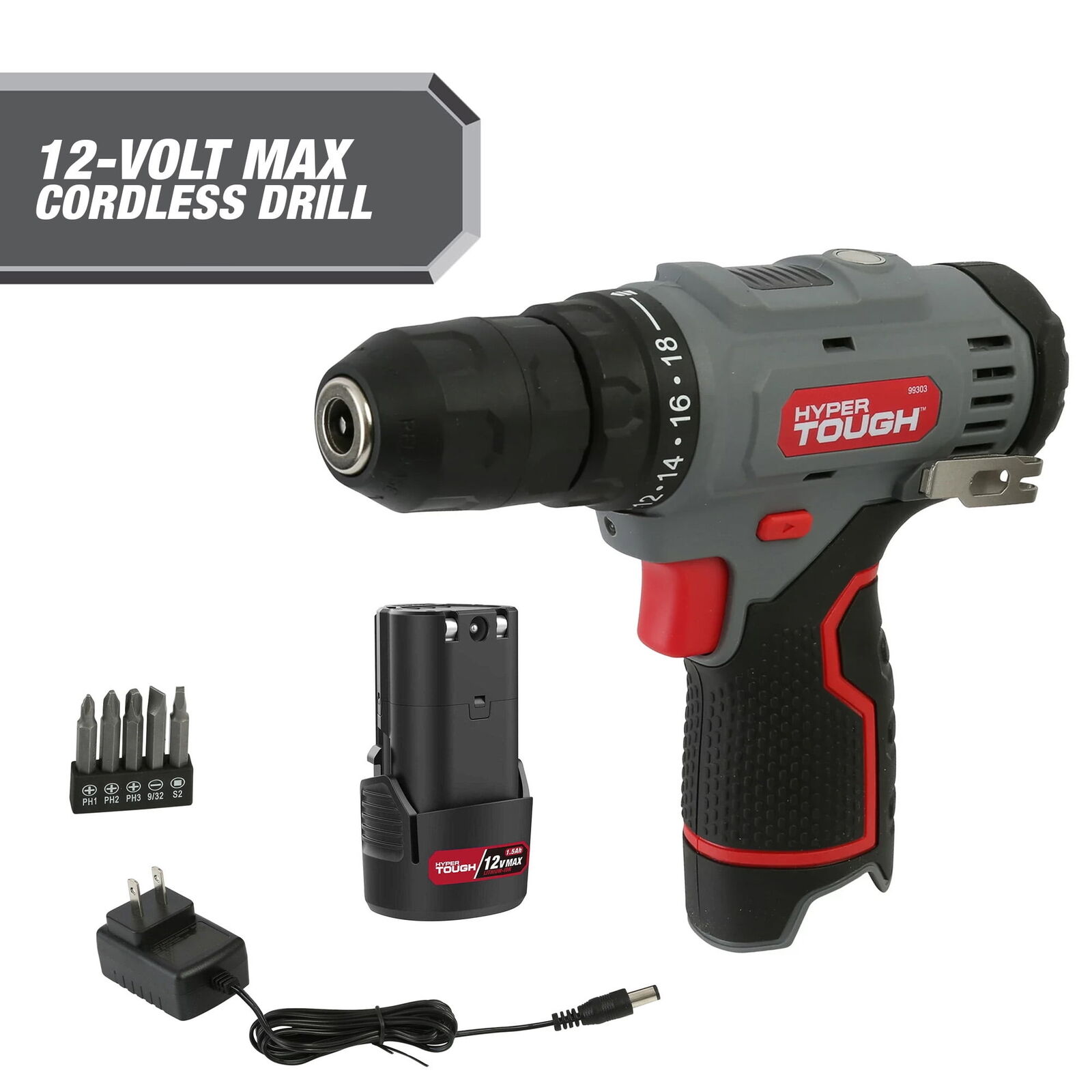 Hyper Tough 12V Max Lithium-Ion Cordless 3/8-inch Drill Driver with1.5Ah Battery
