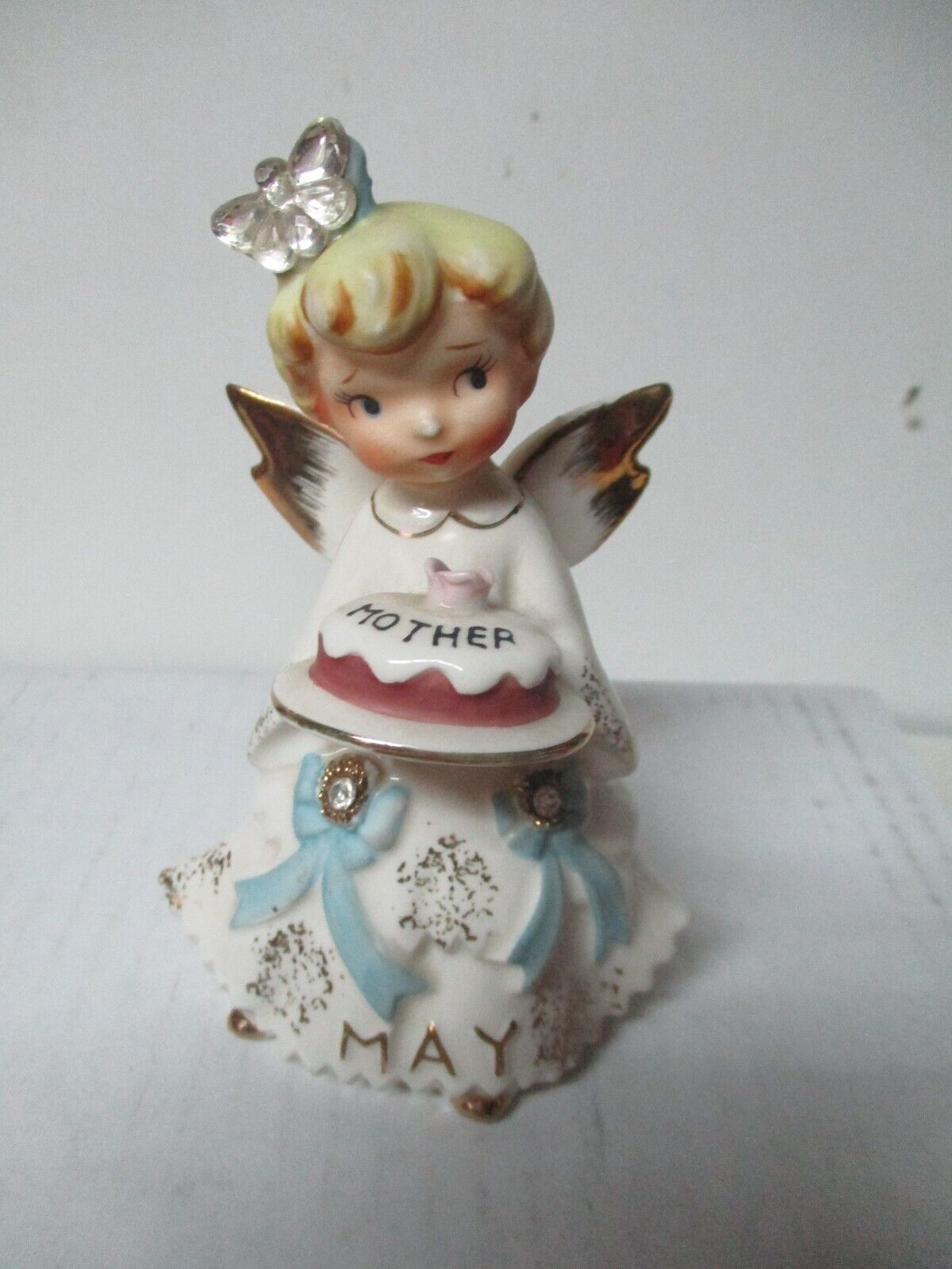 Vintage Lefton May Birthday Girl Angel Mothers Day Cake Butterfly Figure