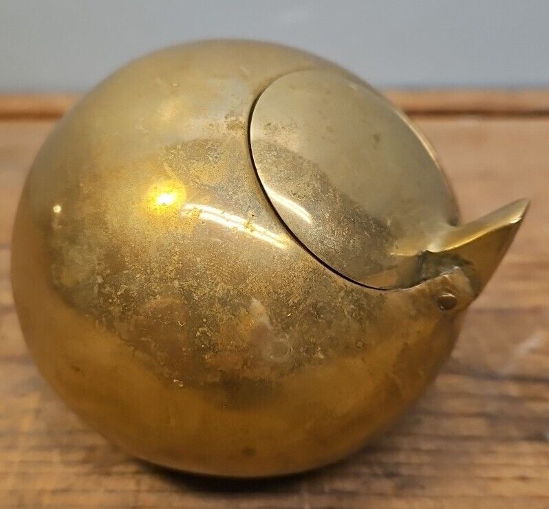 Sphere Ashtray Brass Orb With hinged Lid MCM round metal heavy retro vintage