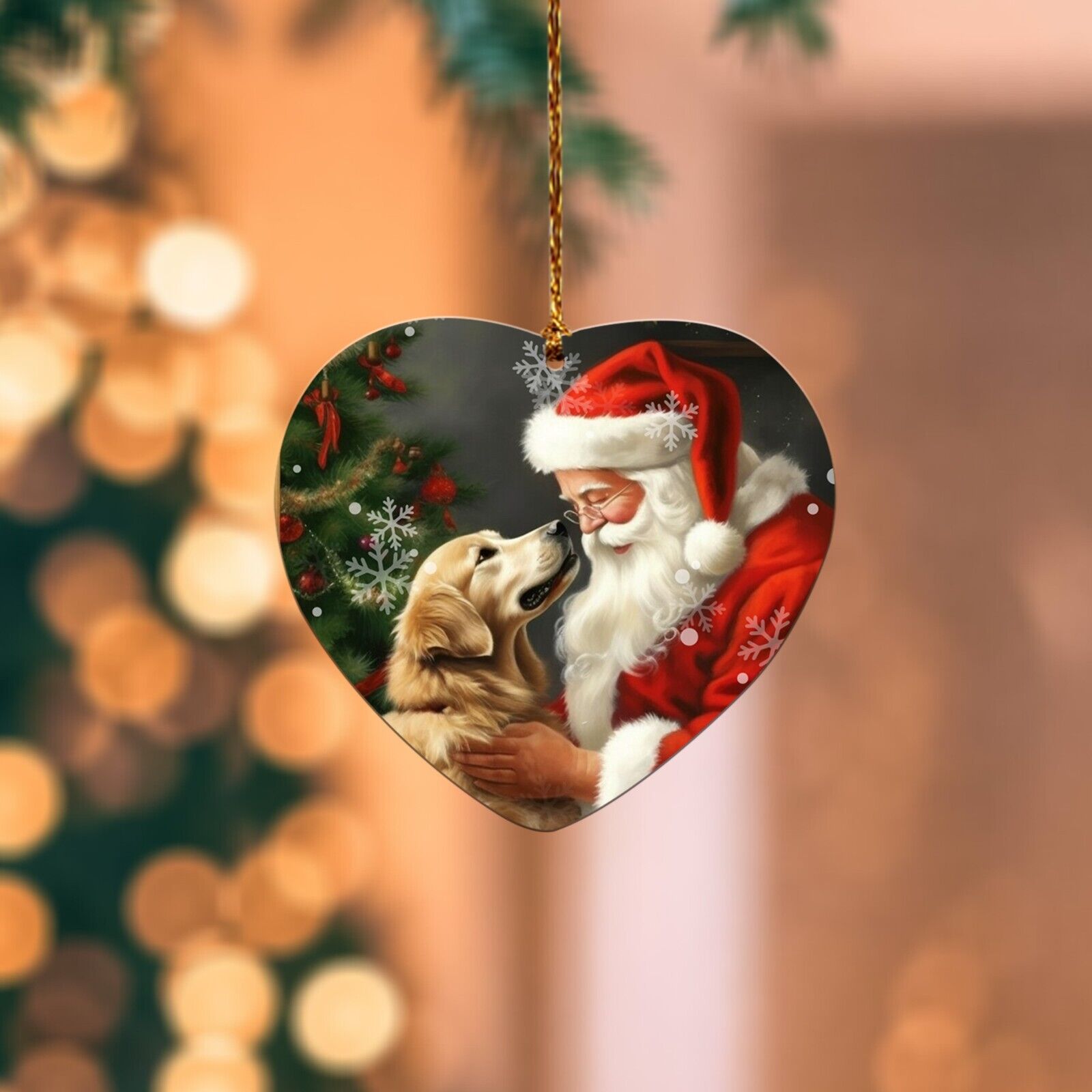 Golden Retriever And Santa Claus Christmas Ornament, dog tree hanging Ornament