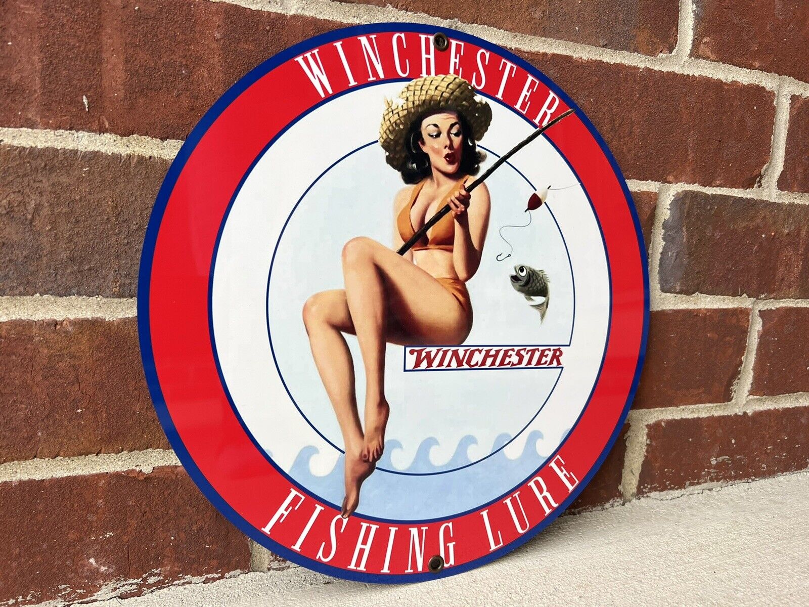 Winchester  Fishing Lures Lure Vintage Style Round Metal Sign Ammunition Rifles