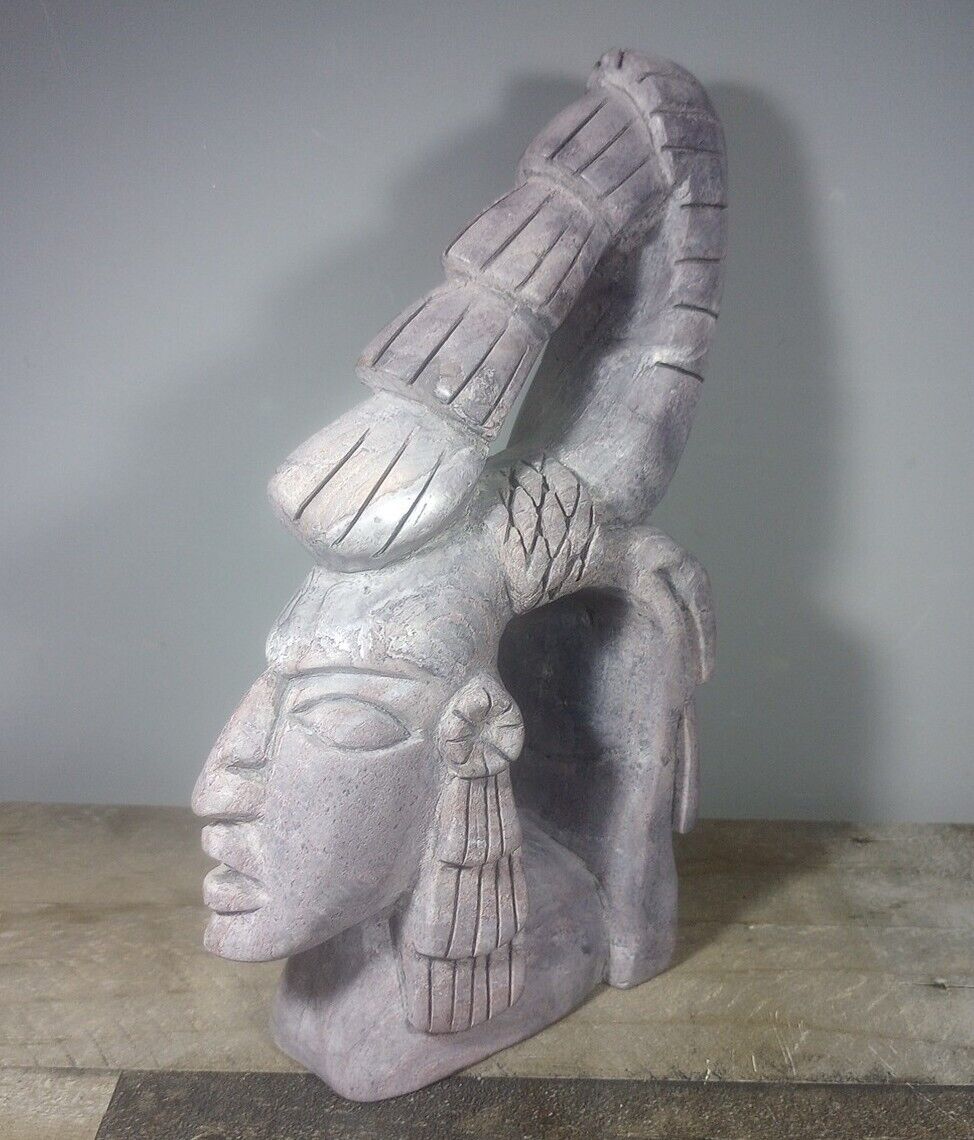 Vintage Aztec/Mayan Sculpture Hand Carved Stone Warrior Figure Statue Mexico 