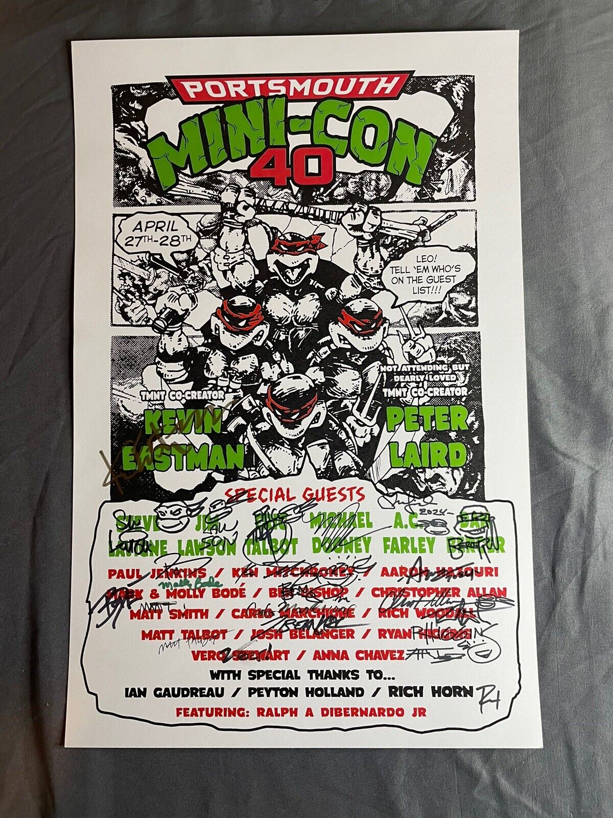 TMNT NH 40 MINI-CON EXCLUSIVE POSTER Signed  Kevin Eastman, Peter Laird 23 Autos