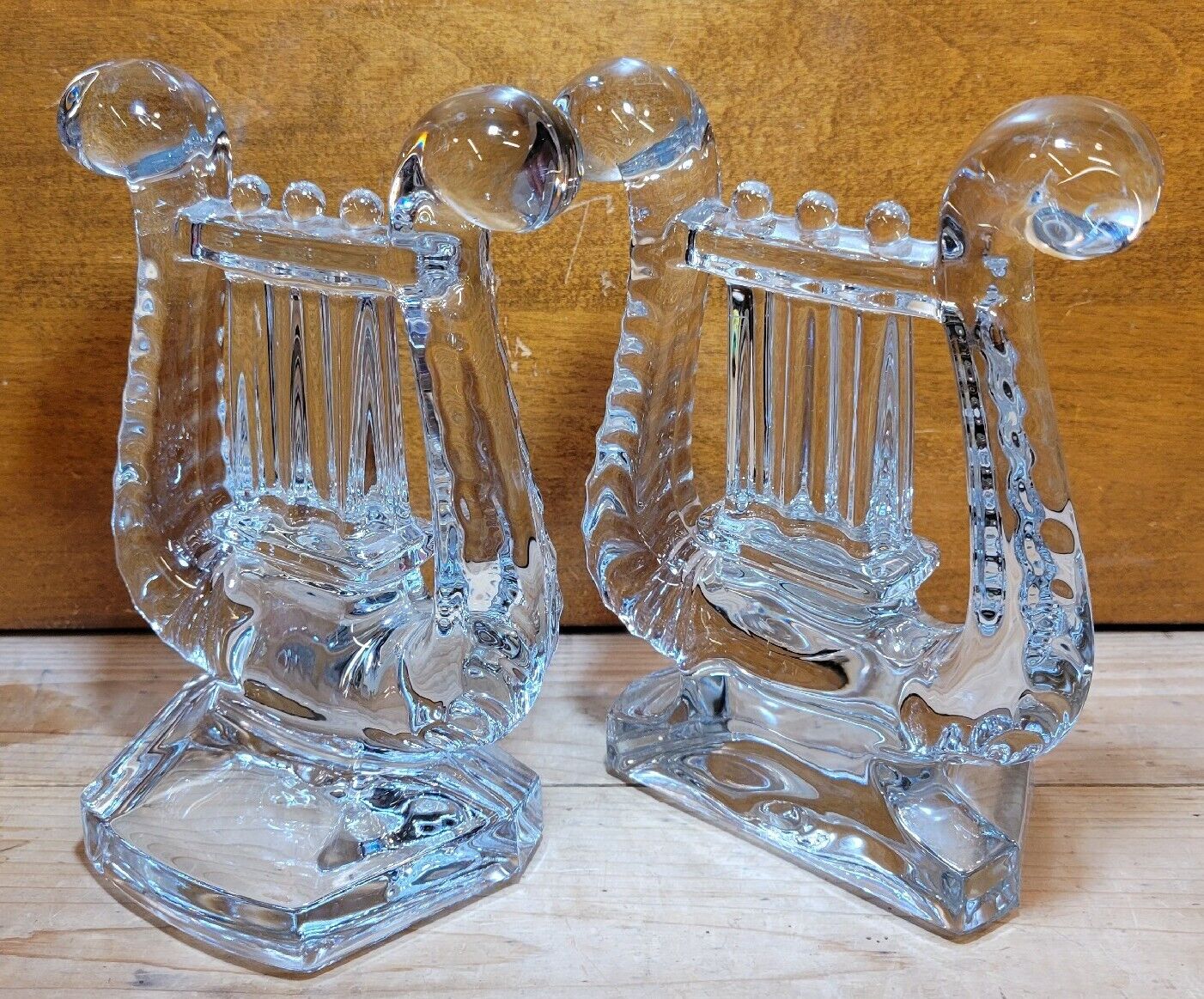 ANTIQUE EAPG - FOSTORIA GLASS LYRE HARP DESIGN - PAIR OF GLASS BOOKENDS