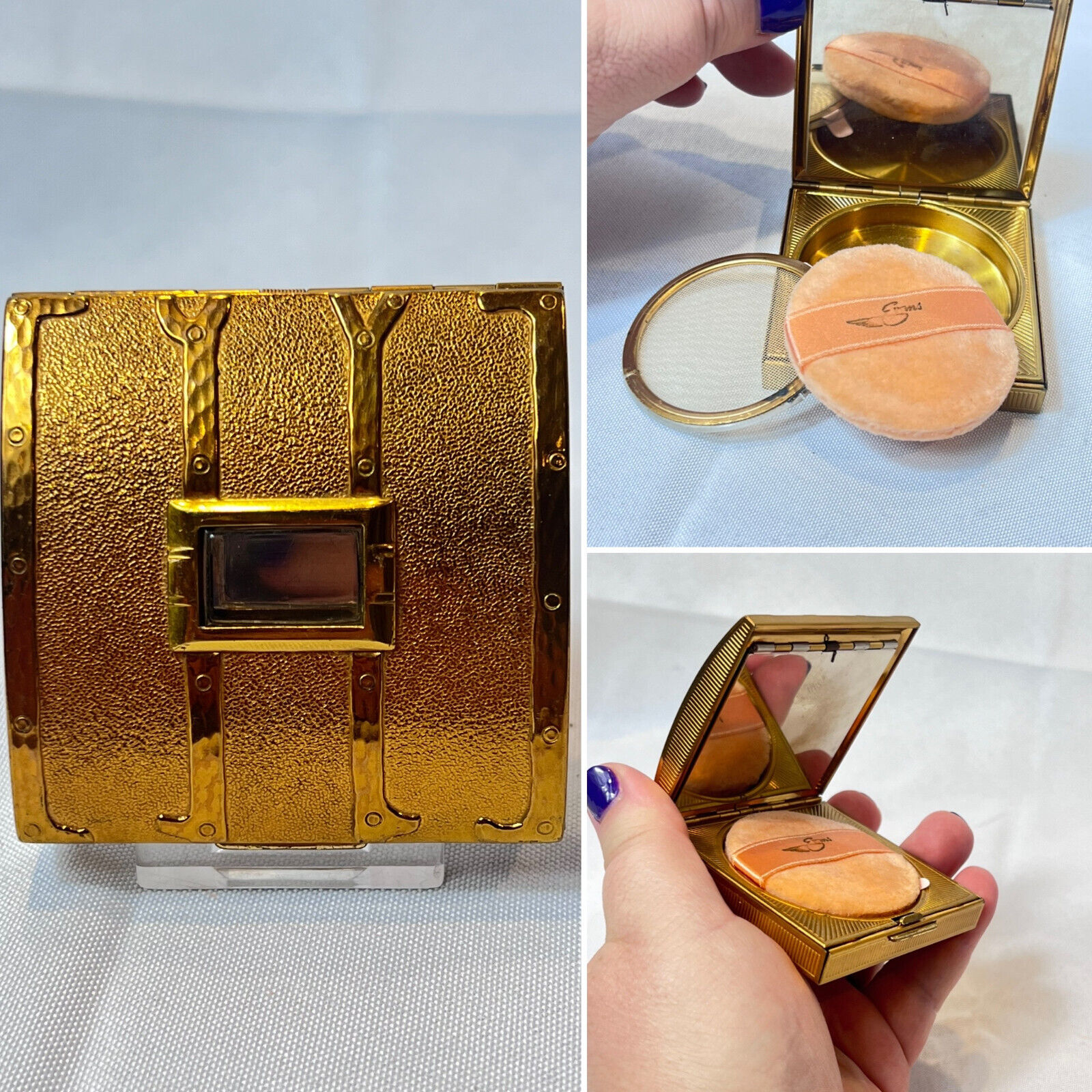 Evans Compact Treasure Chest Trunk  Vanity Makeup Mirrored Powder Box NO Clock