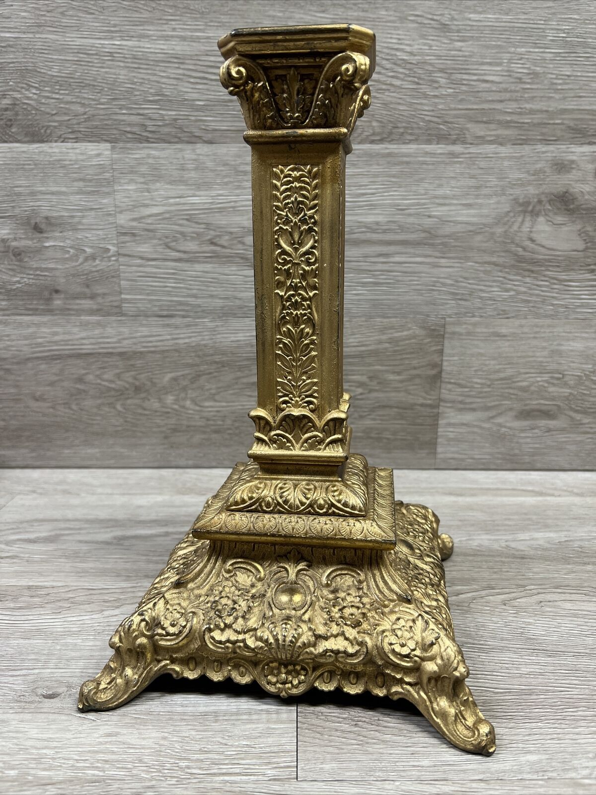 Antique Art Deco Iron/Bronze Lamp Base Heavy Victorian Ornate Gold 12” English