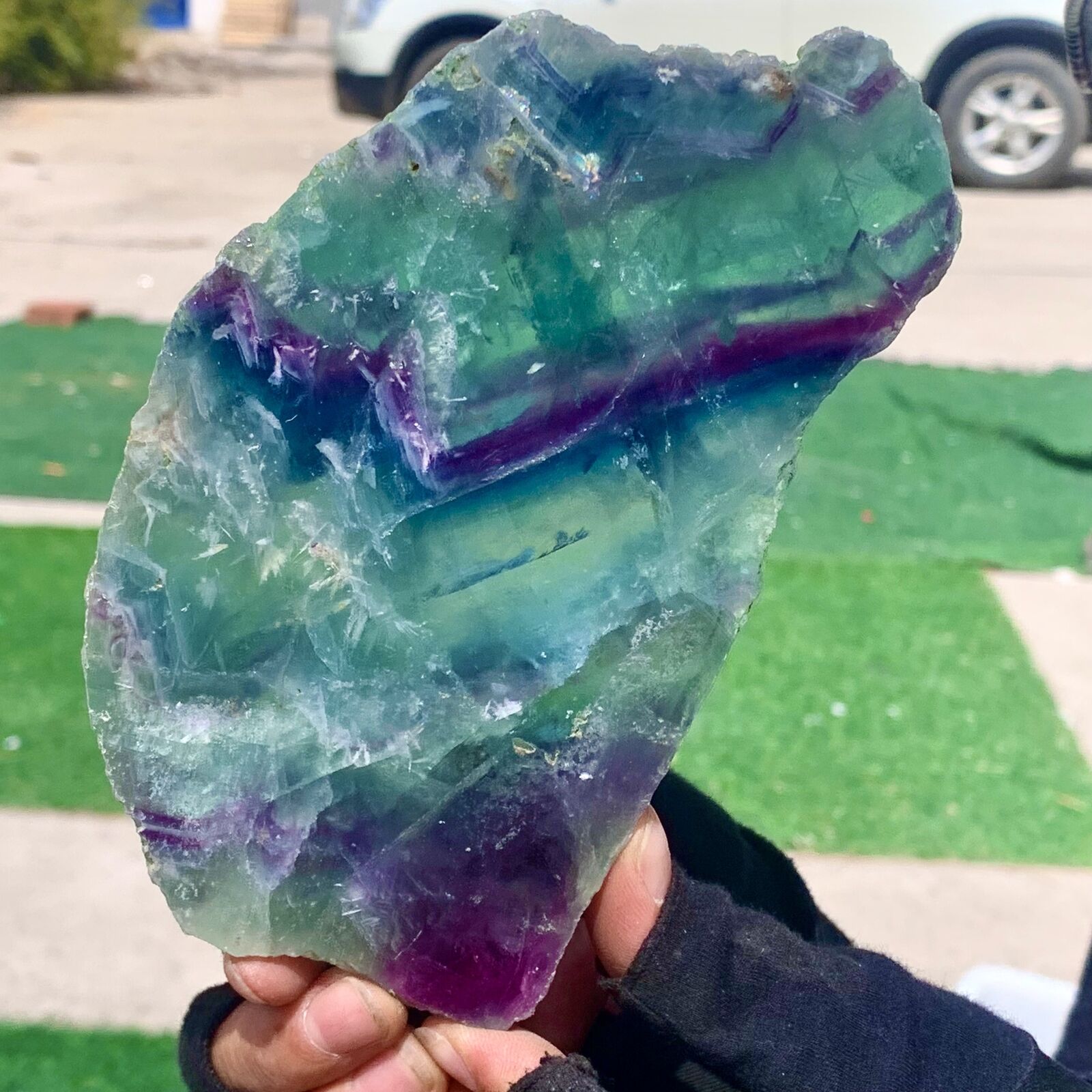 1.45LB Natural beautiful Rainbow Fluorite Crystal Rough stone specimens cure