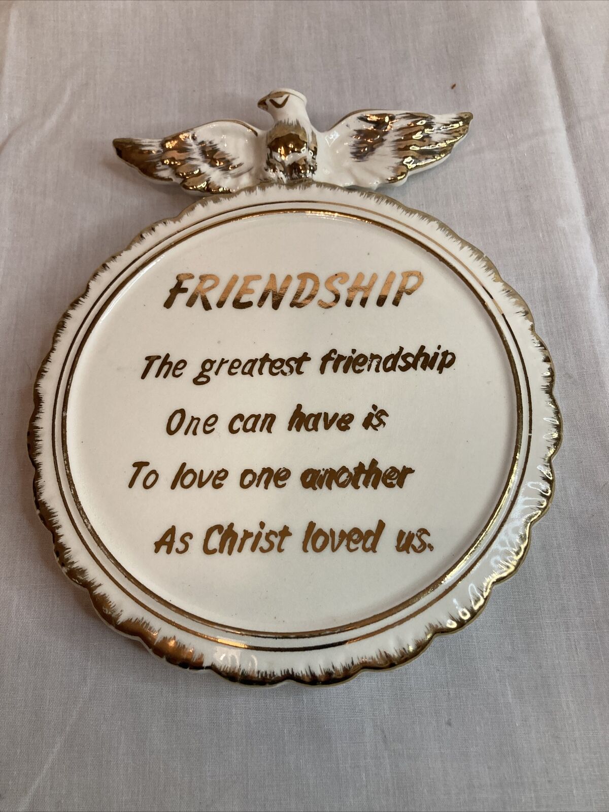 Vintage “AS CHRIST LOVED US” Ceramic Friendship Wall Plaque w/ Eagle 7.5”x6\