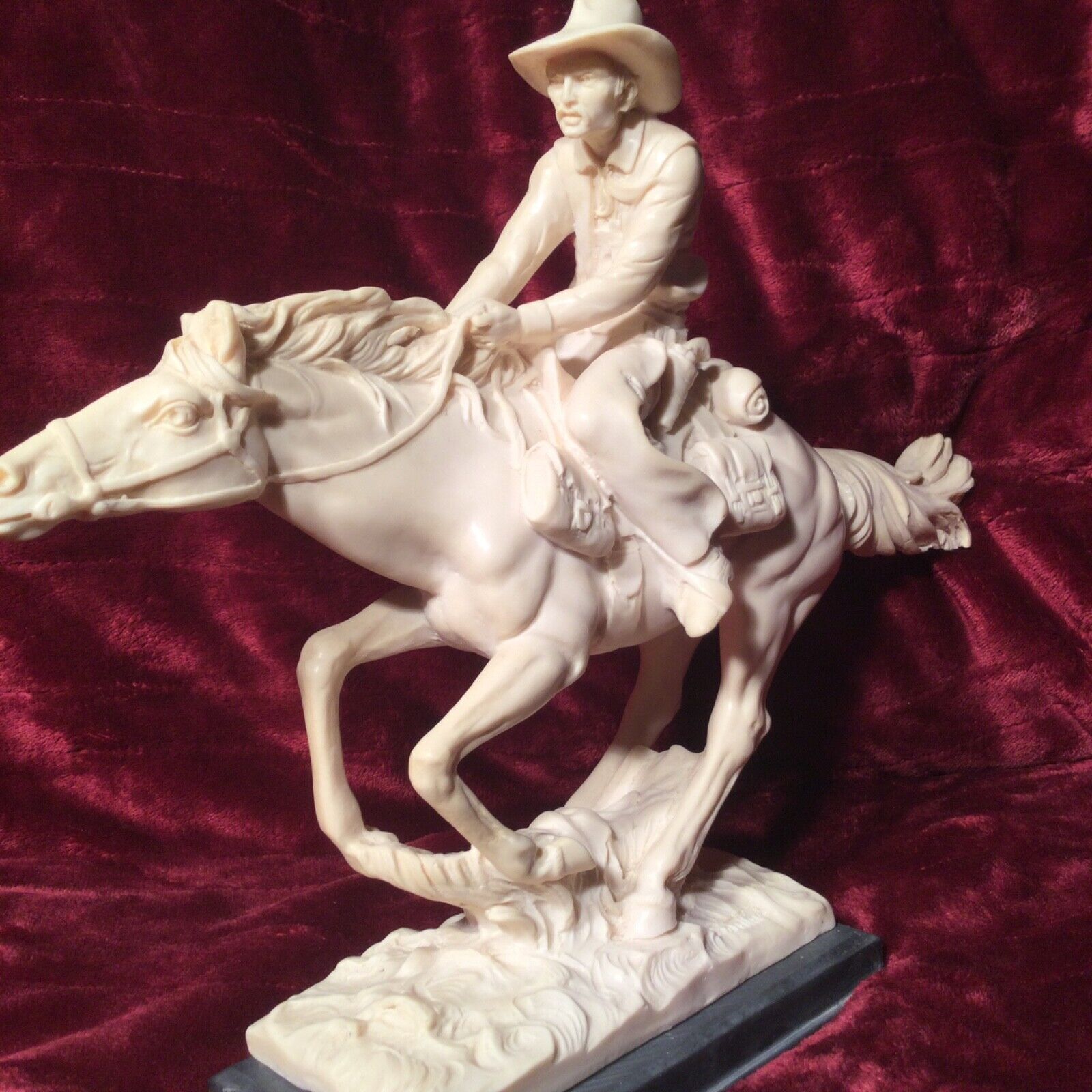 A. Santini Pony Express Cowboy Horse Sculpture. Signed. 16”X12.5”Heavy 