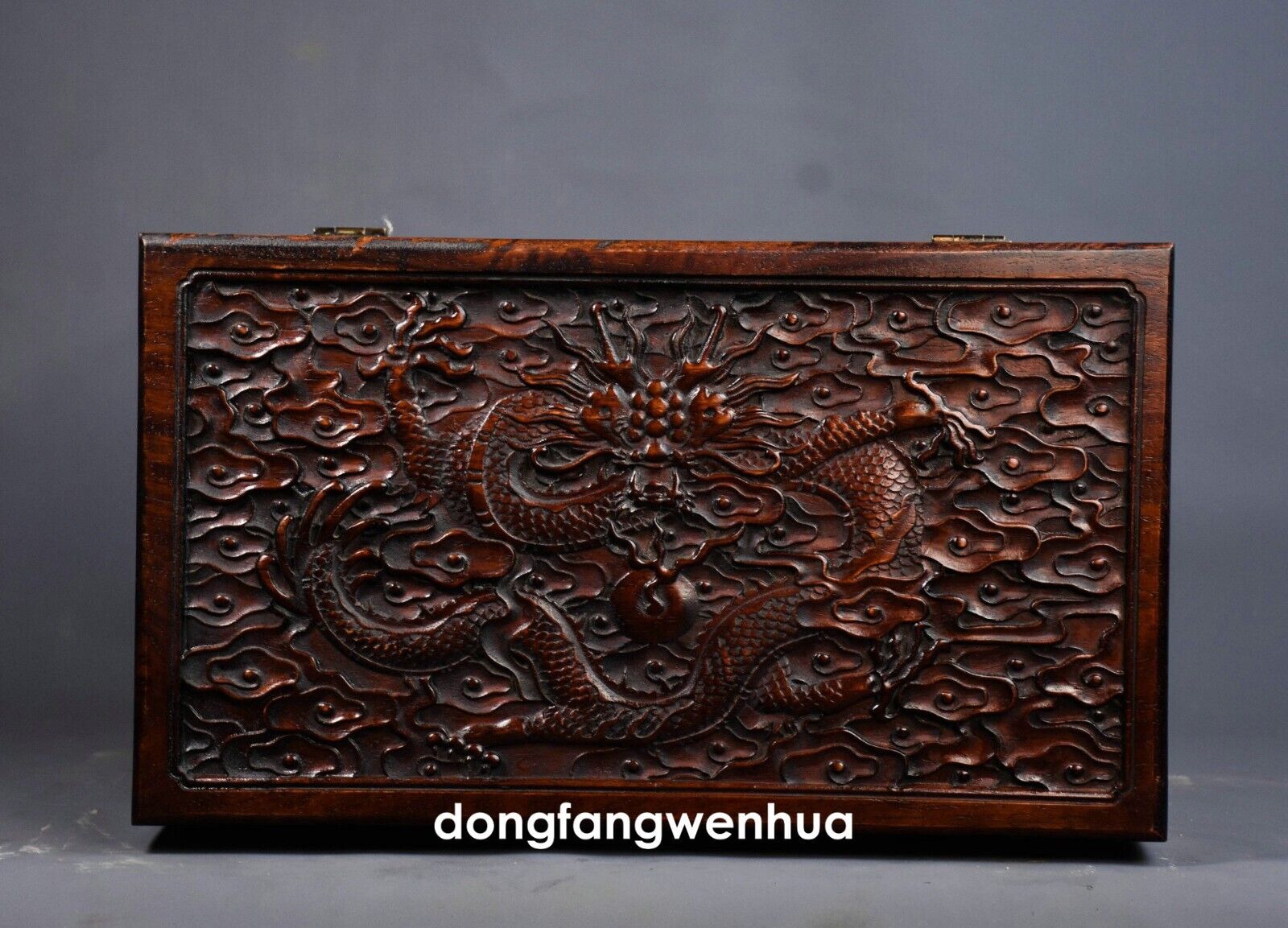 16 China Huali Wood Carved Dynasty Palace Dragon Beast Royal Chiest Bin Case Box