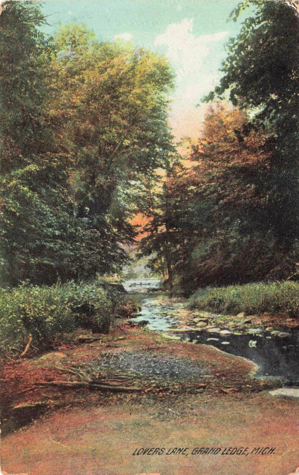 Lovers Lane, Grand Ledge, Michigan Vintage PC Posted 1908 Rotograph Germany