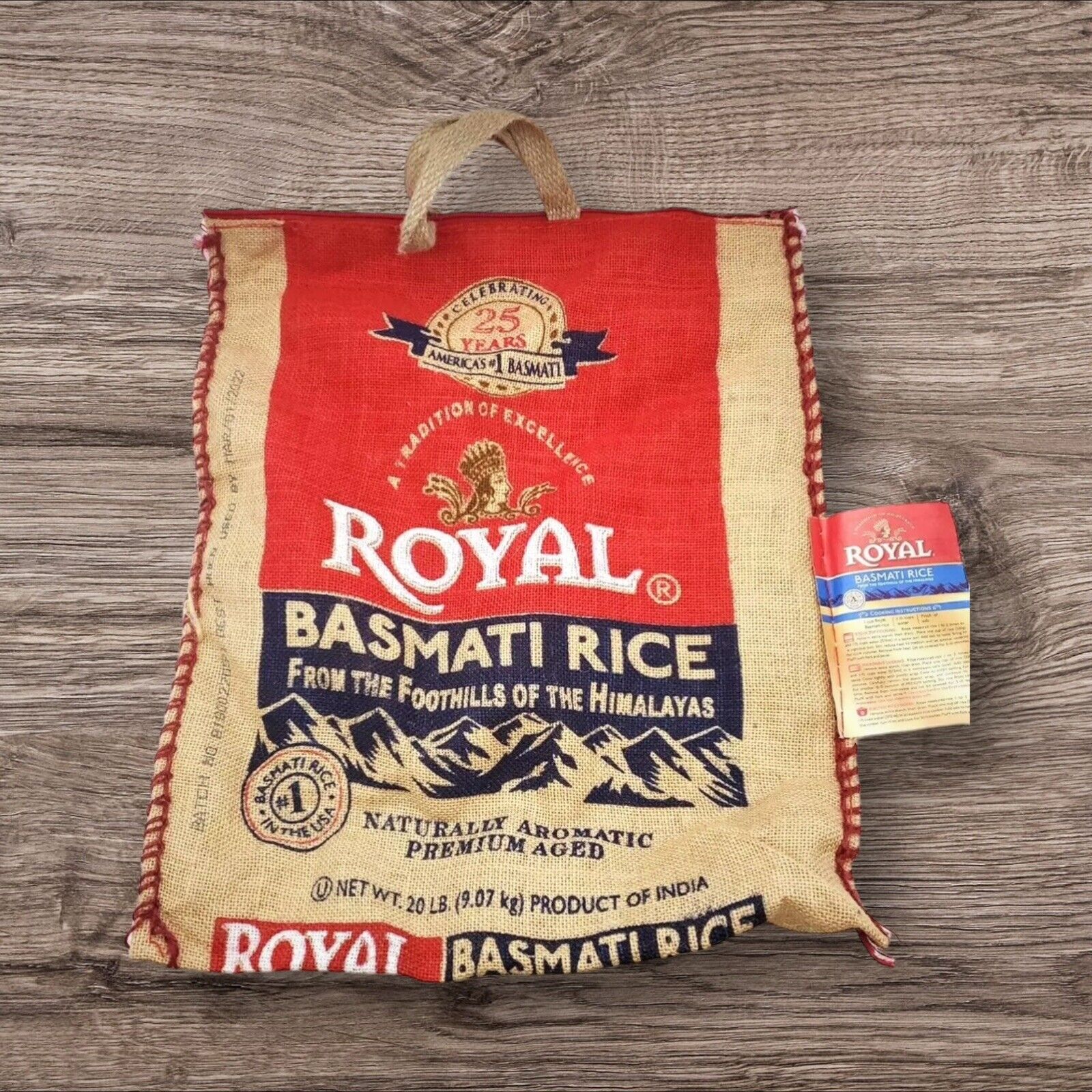 Vintage Royal Basmati Rice Burlap Tote BAG w/ Handles & Zipper 18x14\