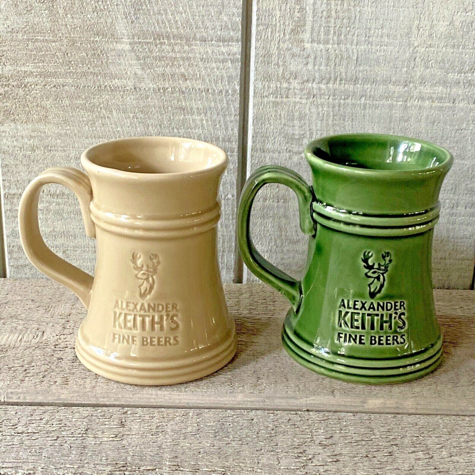 Alexander Keith\'s Fine Beer Pottery Mugs Green & Yellow Set/2