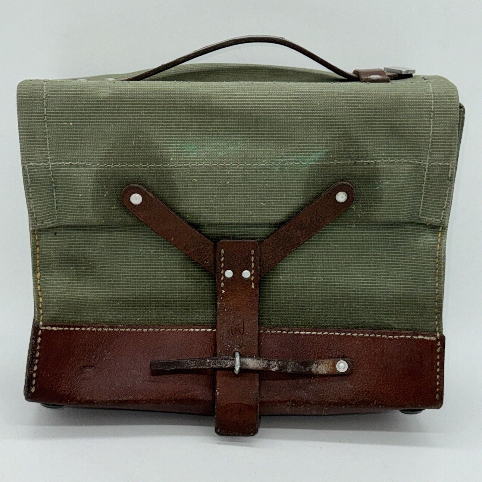 VTG Swiss Medic Military Leather and Green Canvas Carry Bag R. Gerber Kappelen