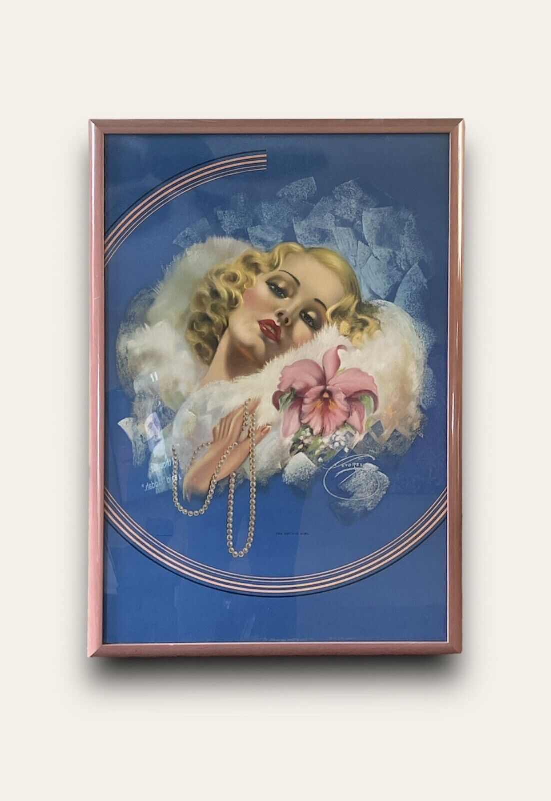 THE ORCHID GIRL - Billy Devorss (1940s) Vintage Pin-Up Framed Print/Poster