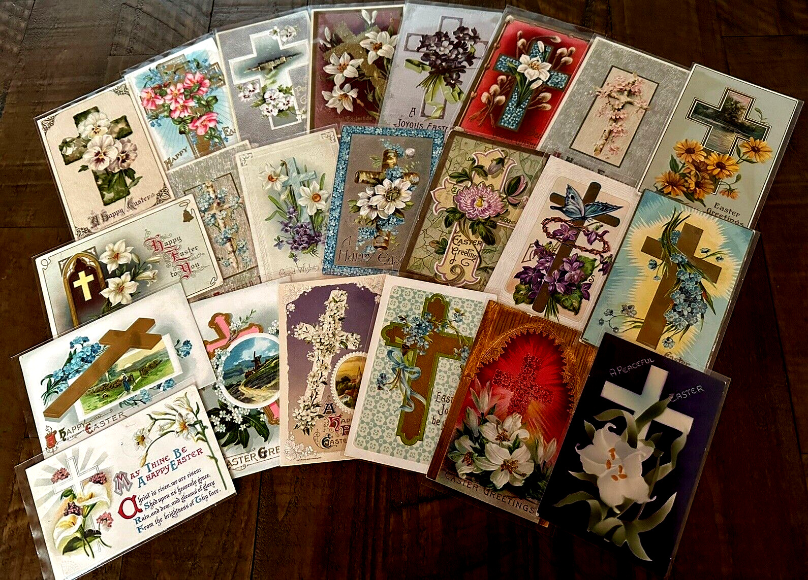 Lot of 22 Vintage Easter Religious~Postcards- Crosses with Flowers~h264