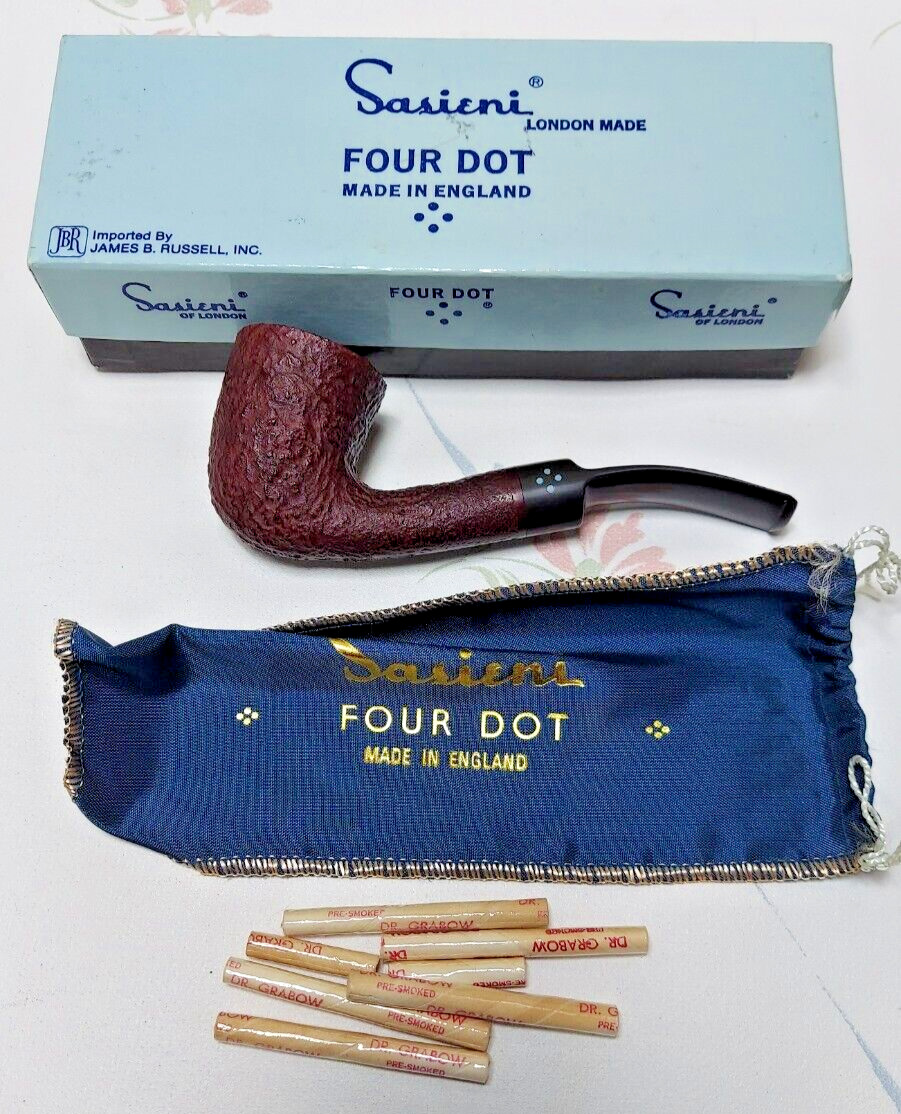 Sasieni  4 Dot Ruff Root Dark Pipe #2 made in England Box and Sock NICE