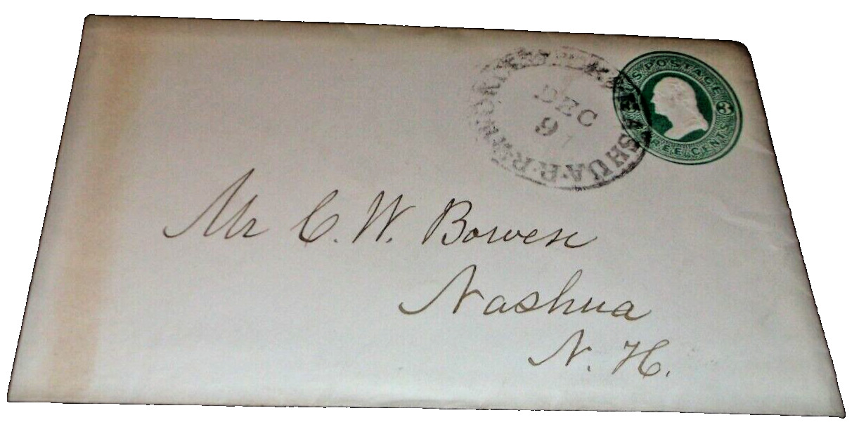 1870's  WORCESTER AND NASHUA RAILROAD RPO HANDLED ENVELOPE BOSTON & MAINE