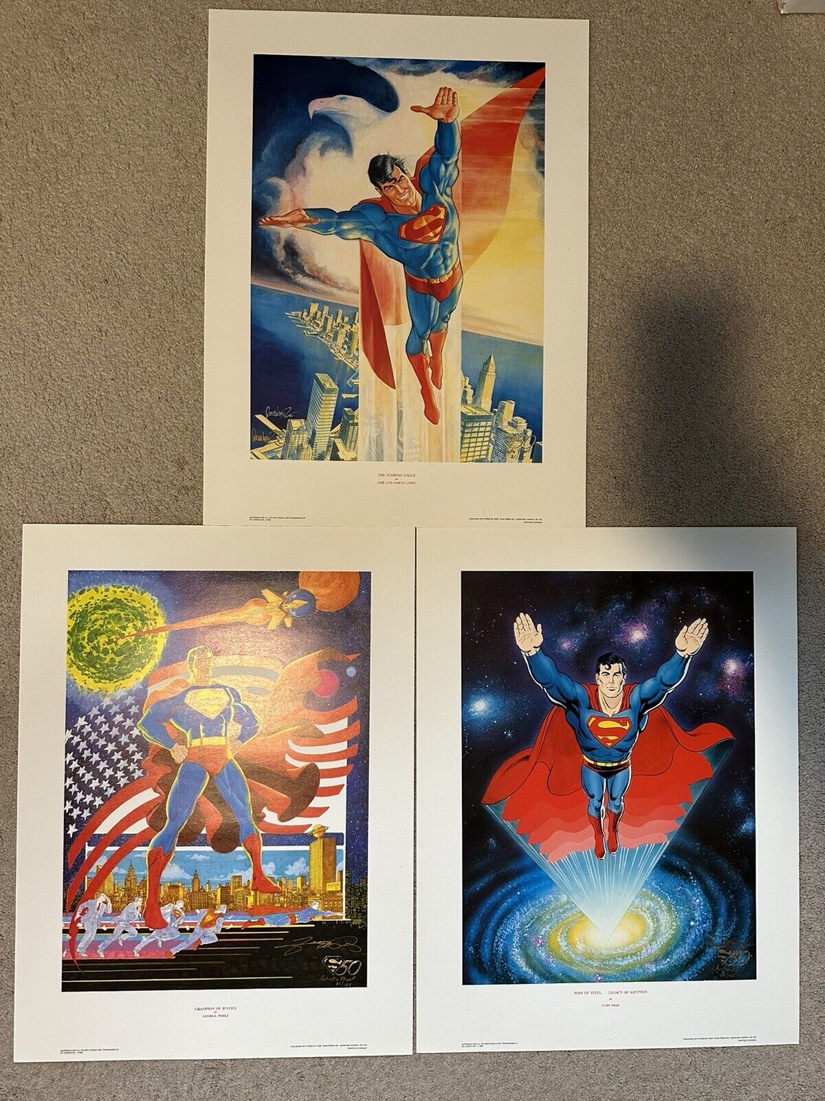 Superman Print Litho Lot Perez Swan Lopez All Signed ARTIST PROOF Set #31/125