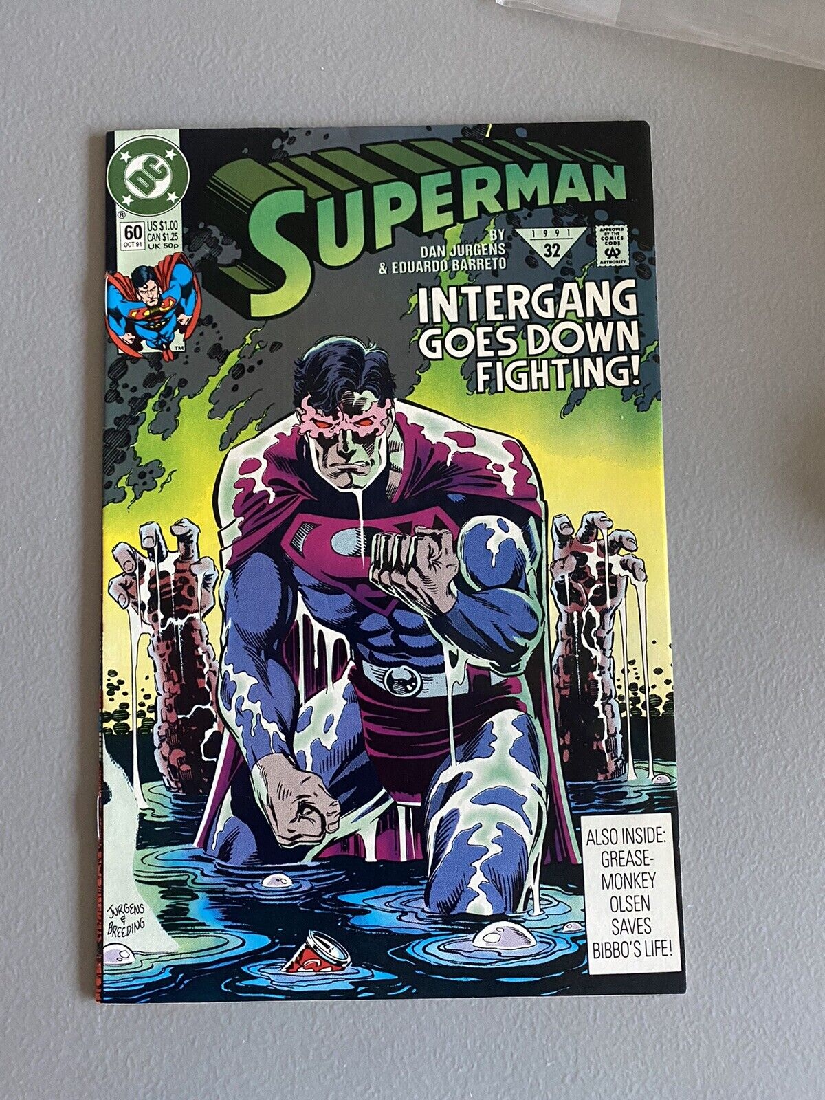 Superman Comic Book Oct 1991, DC #60 VF+ 8.5 Intergang Goes Down Fighting Vtg