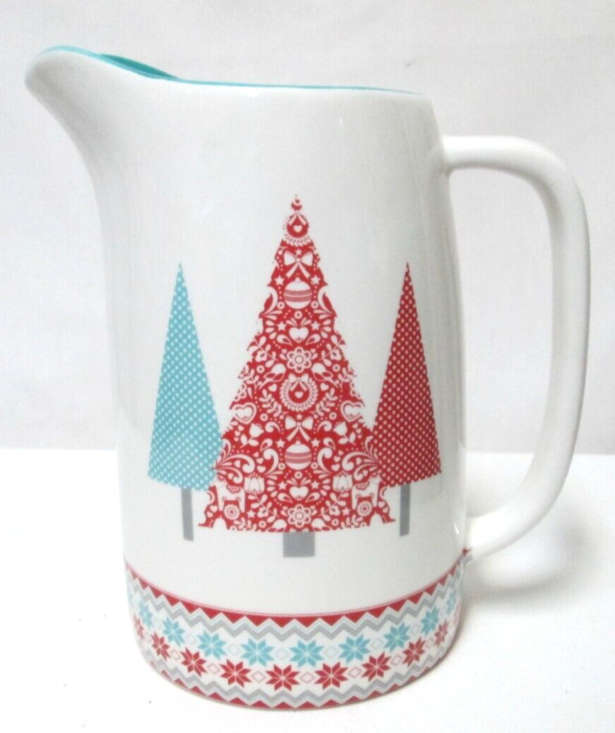 Boston International Holiday Ceramic Pitcher 5.5 Cups Christmas Fancy Forest NEW