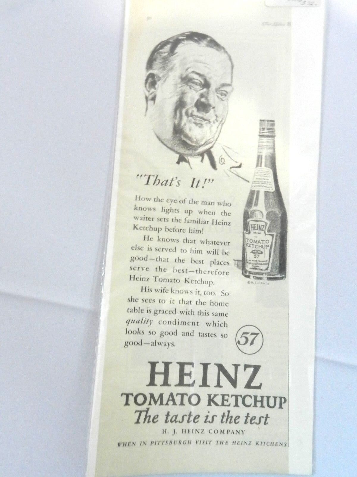 Vintage Heinz 57 Ad Tomato Ketchup Magazine Advertisement The Taste is the Test
