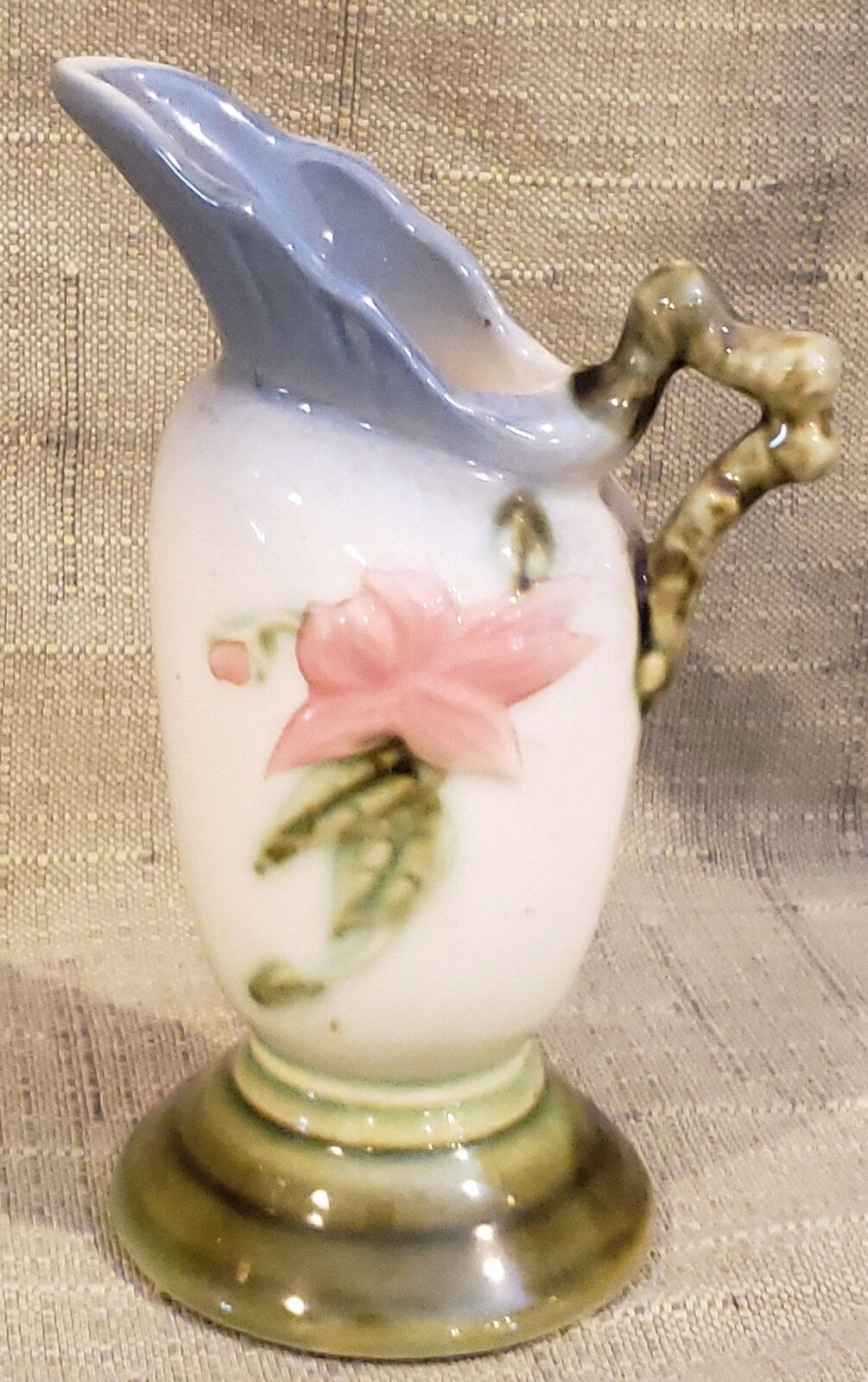 Hull Vase Ewer Mid Century Vintage Pitcher, Floral Woodland Pattern, Twig Handle