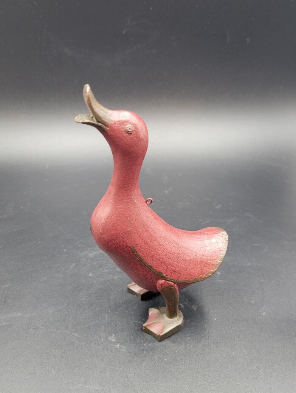 Red Duck/Goose Figurine Crackle Finish Farmhouse Decor 5\