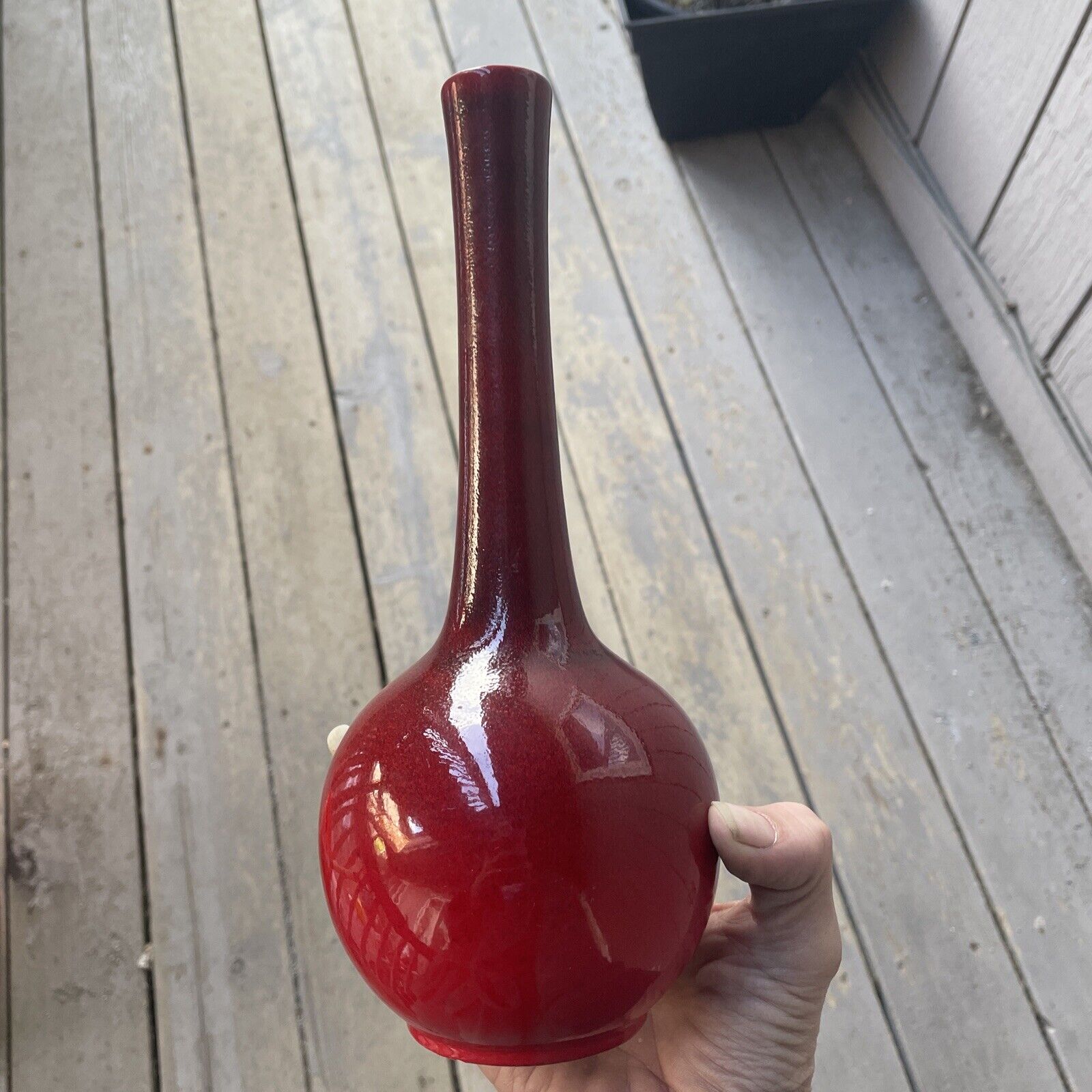 HTF Royal Haeger Vase Atomic Red Bottle onion Vase Pottery MCM 10\