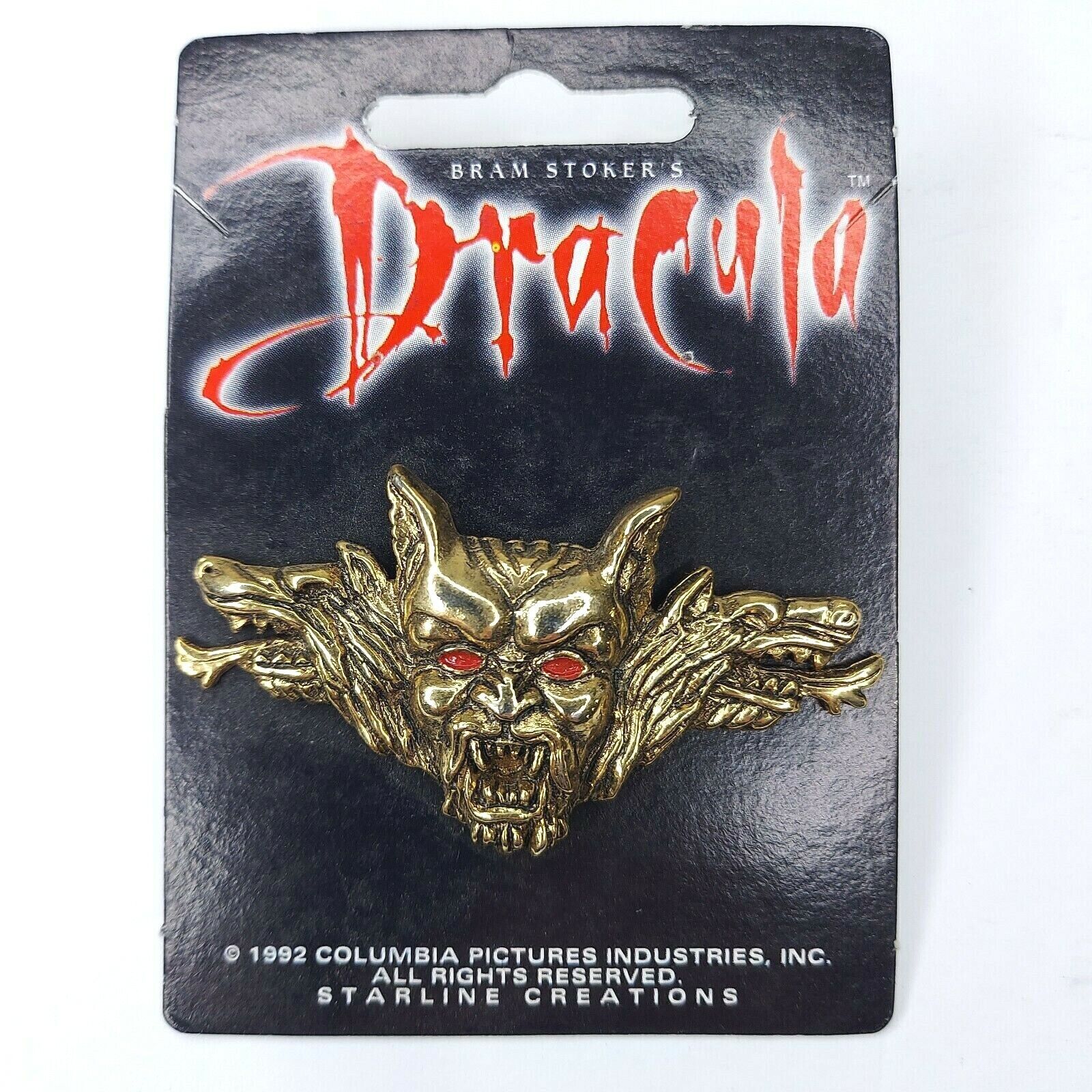 Vintage 1992 Bram Stoker's Dracula Wolf Head Logo Gold Color Pin Starline