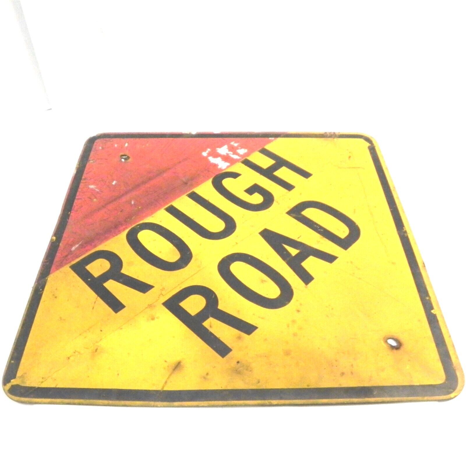 VINTAGE ROUGH ROAD SIGN REFLECTIVE PAINTED SIGN EARLY ROAD SIGN VTG COLLECTABLE