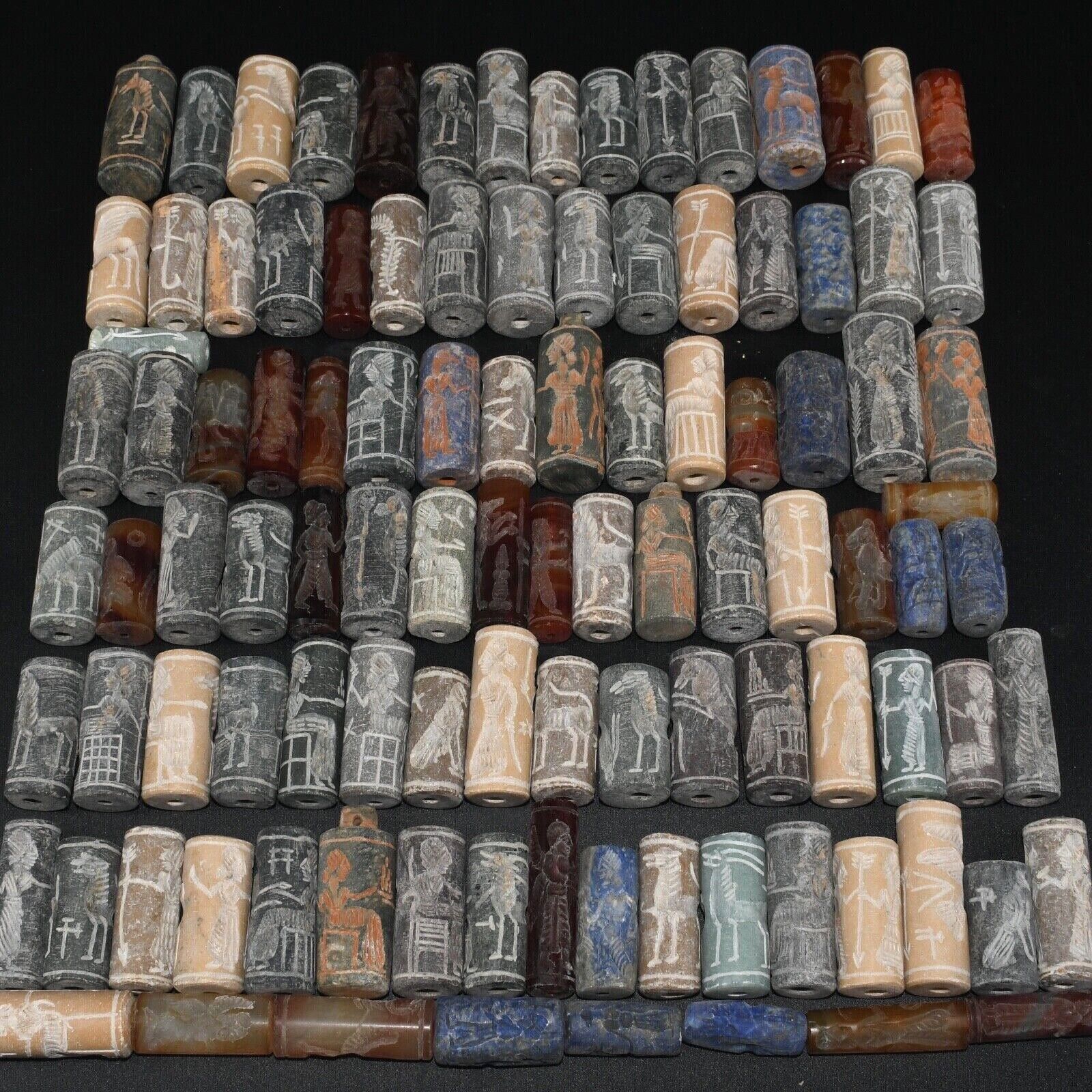 104 Ancient Middle Eastern Mix Stone Cylinder Seal Bead Amulets C. 2300-3000 BCE
