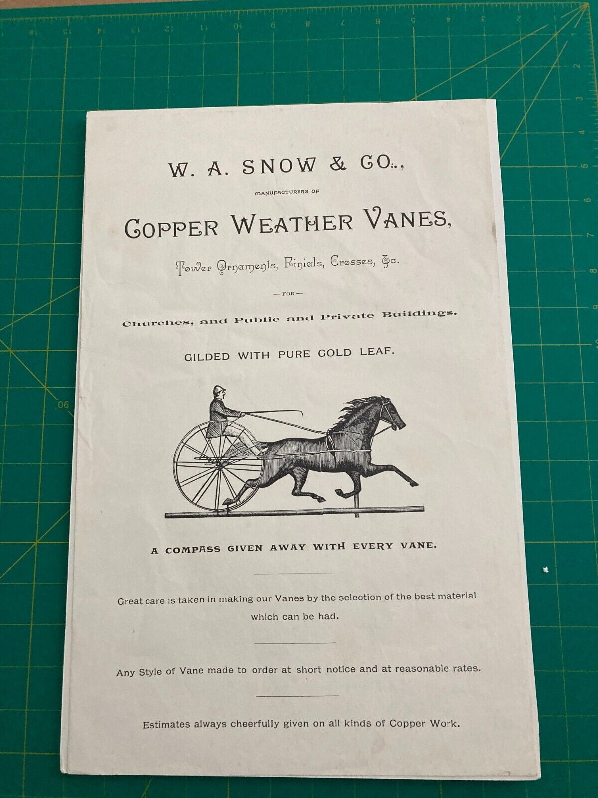 W.A. Snow & Co. Ad   Copper Weather Vanes 