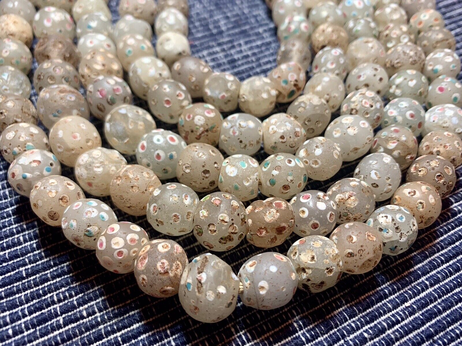 RARE  Antique Venetian White Skunk Beads. African Trade Beads