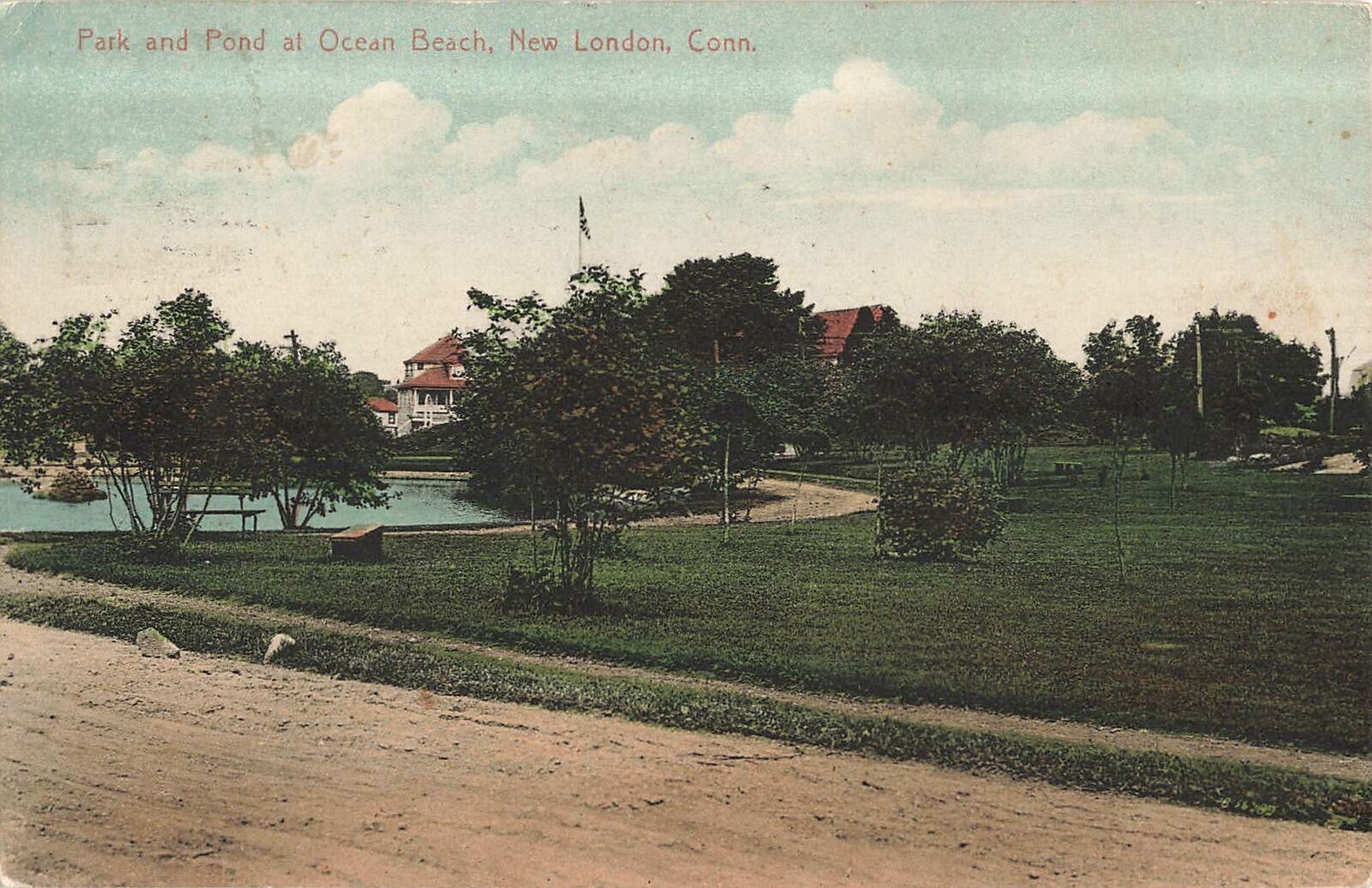 Vintage 1915 Postcard Park & Pond Ocean Beach New London Connecticut outdoors