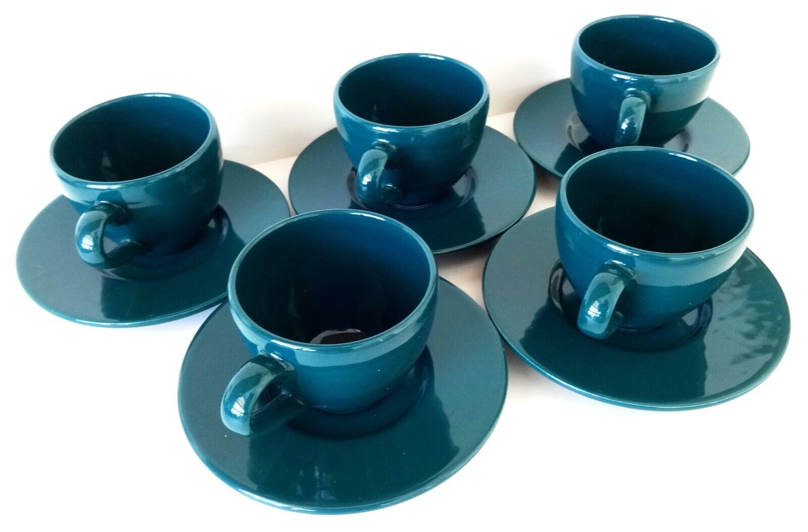 Vintage Pagnossin Italy Set of 5 Dark Green Expresso Cups & Saucers Retro 1980s 