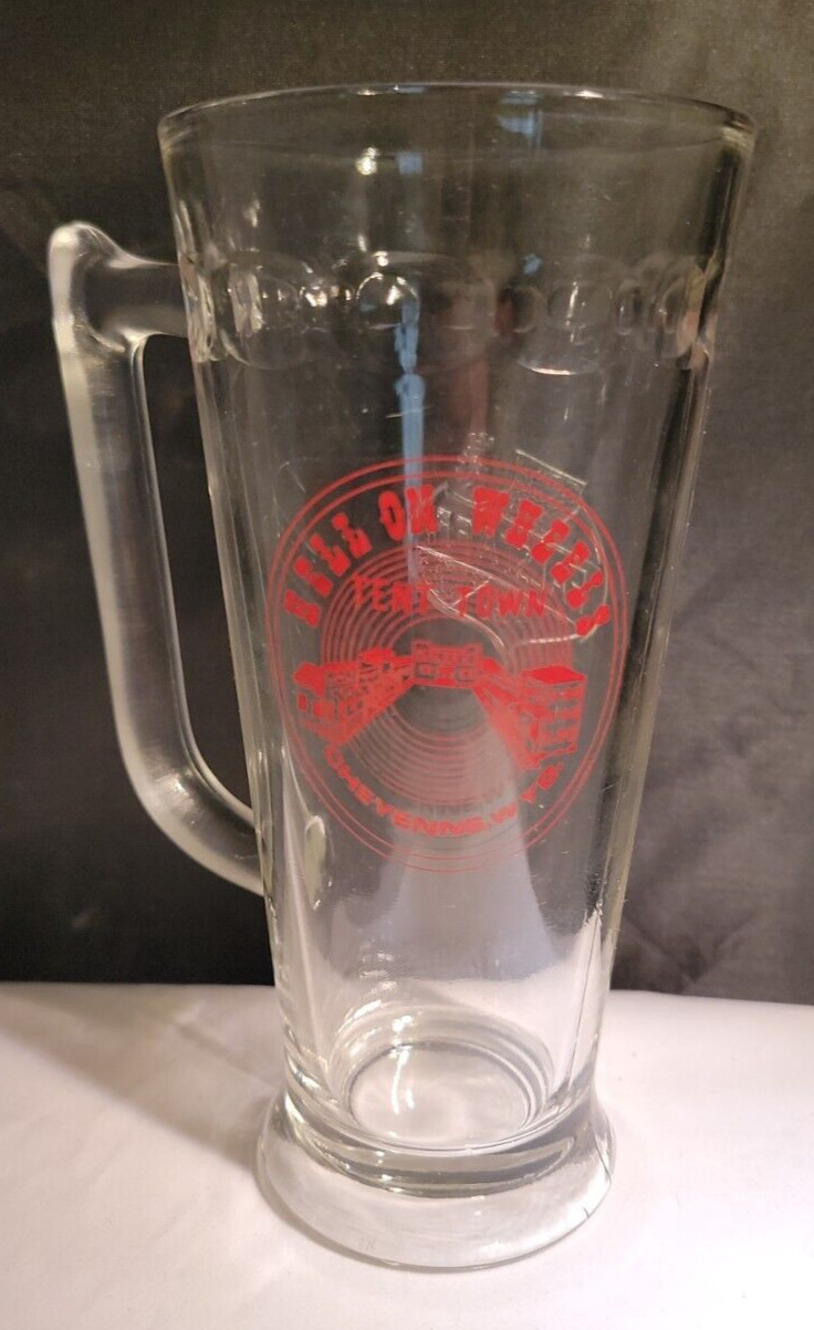 FALSTAFF Vintage Tall Handled HELL on WHEELS Cheyenne Wyoming Pint Beer Mug