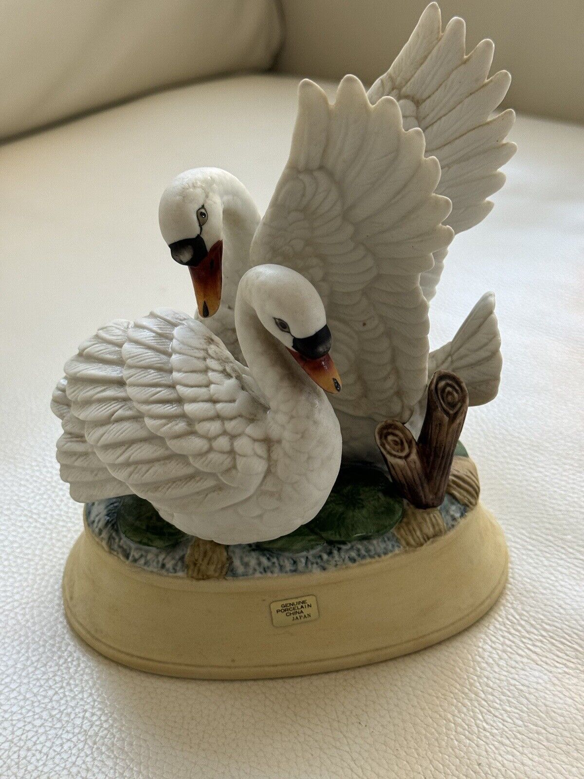 Porcelain double white swan music box  Good Working Condition. Porcelain