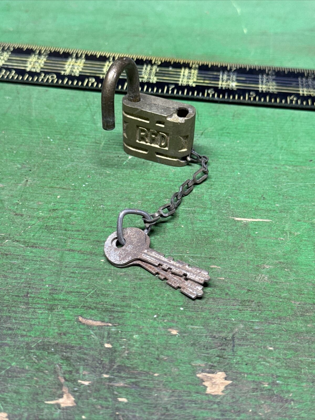 Vintage RFD Rural Free Delivery Padlock Mail Postal Service Lock Brass Chain Key