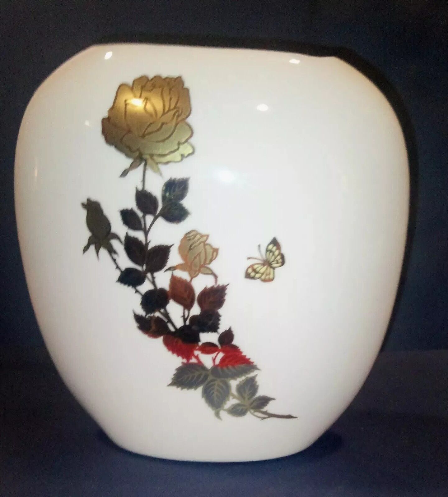 Mid Century Fred Roberts Company, Golden Rose Design Decorated Planter High...